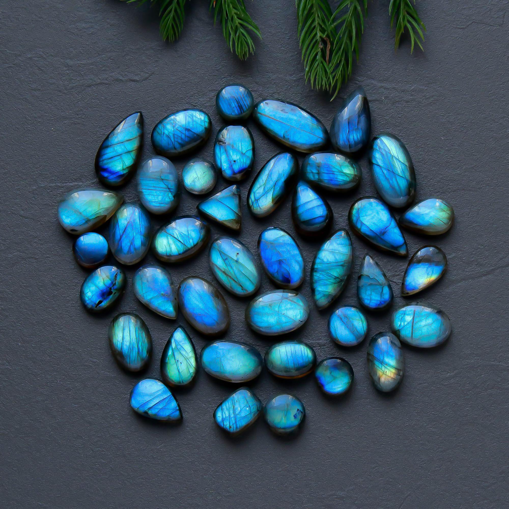 39 Pcs 164 Cts Natural Labradorite Cabochon Loose Gemstone Jewelry Semi-Precious Healing Crystal Lots 7x7-18x8mm 13310