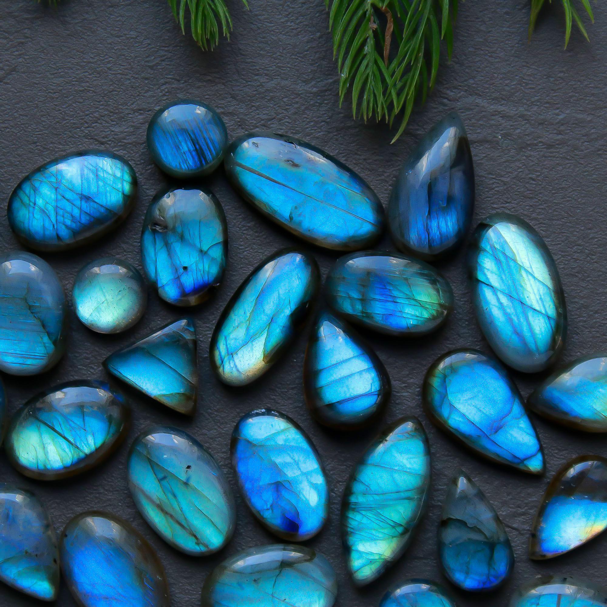 39 Pcs 164 Cts  Natural Labradorite Cabochon Loose Gemstone Jewelry Semi-Precious Healing Crystal Lots 7x7-18x8mm 13310
