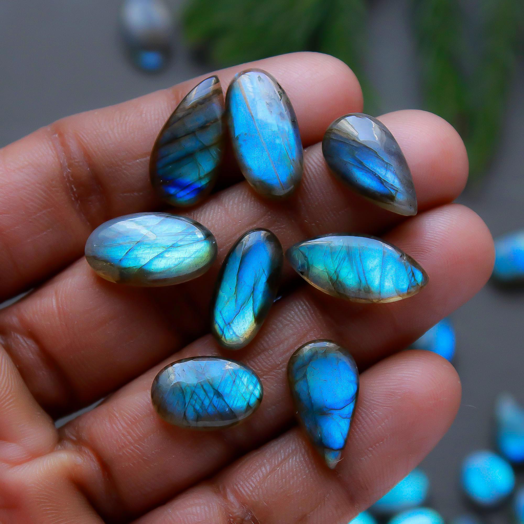 39 Pcs 164 Cts  Natural Labradorite Cabochon Loose Gemstone Jewelry Semi-Precious Healing Crystal Lots 7x7-18x8mm 13310