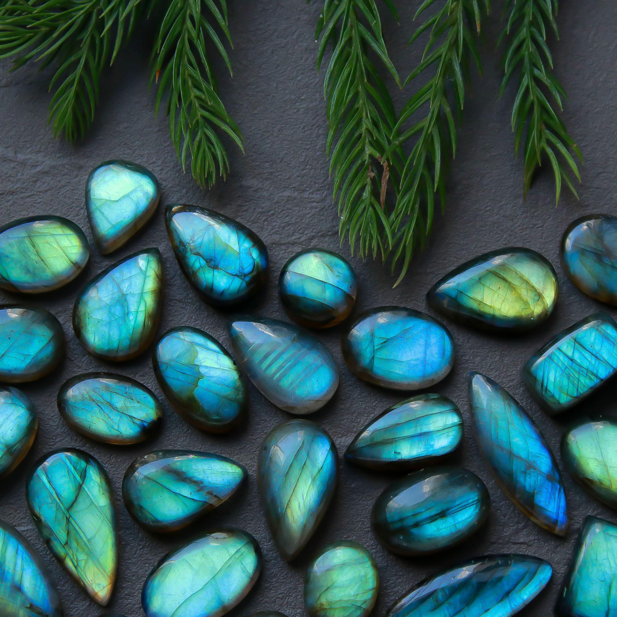41 Pcs 192 Cts  Natural Labradorite Cabochon Loose Gemstone Jewelry Semi-Precious Healing Crystal Lots 10x7-21x12mm 13311