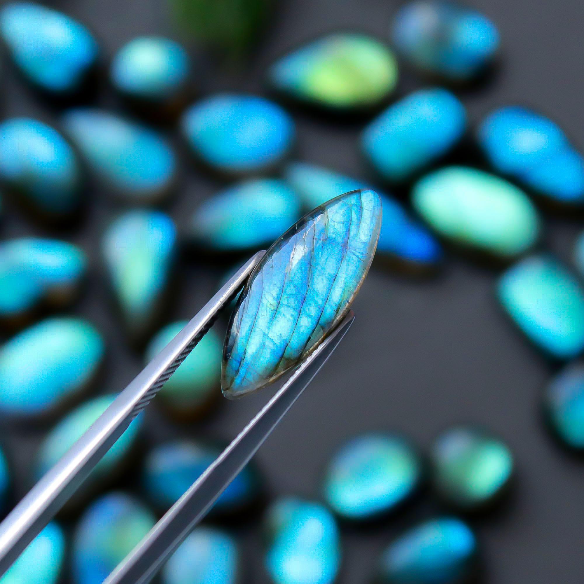 41 Pcs 192 Cts  Natural Labradorite Cabochon Loose Gemstone Jewelry Semi-Precious Healing Crystal Lots 10x7-21x12mm 13311