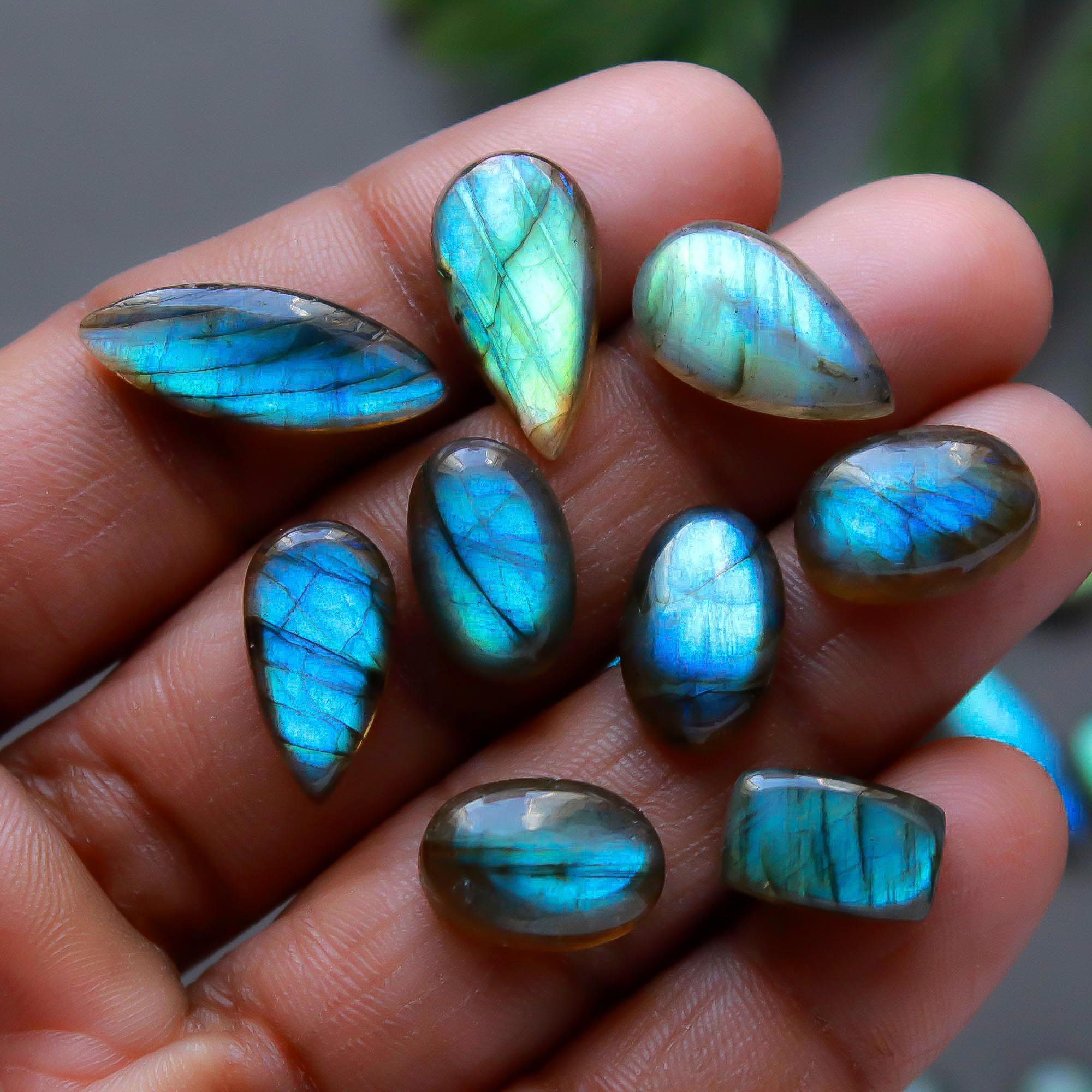 41 Pcs 192 Cts  Natural Labradorite Cabochon Loose Gemstone Jewelry Semi-Precious Healing Crystal Lots 10x7-21x12mm 13311