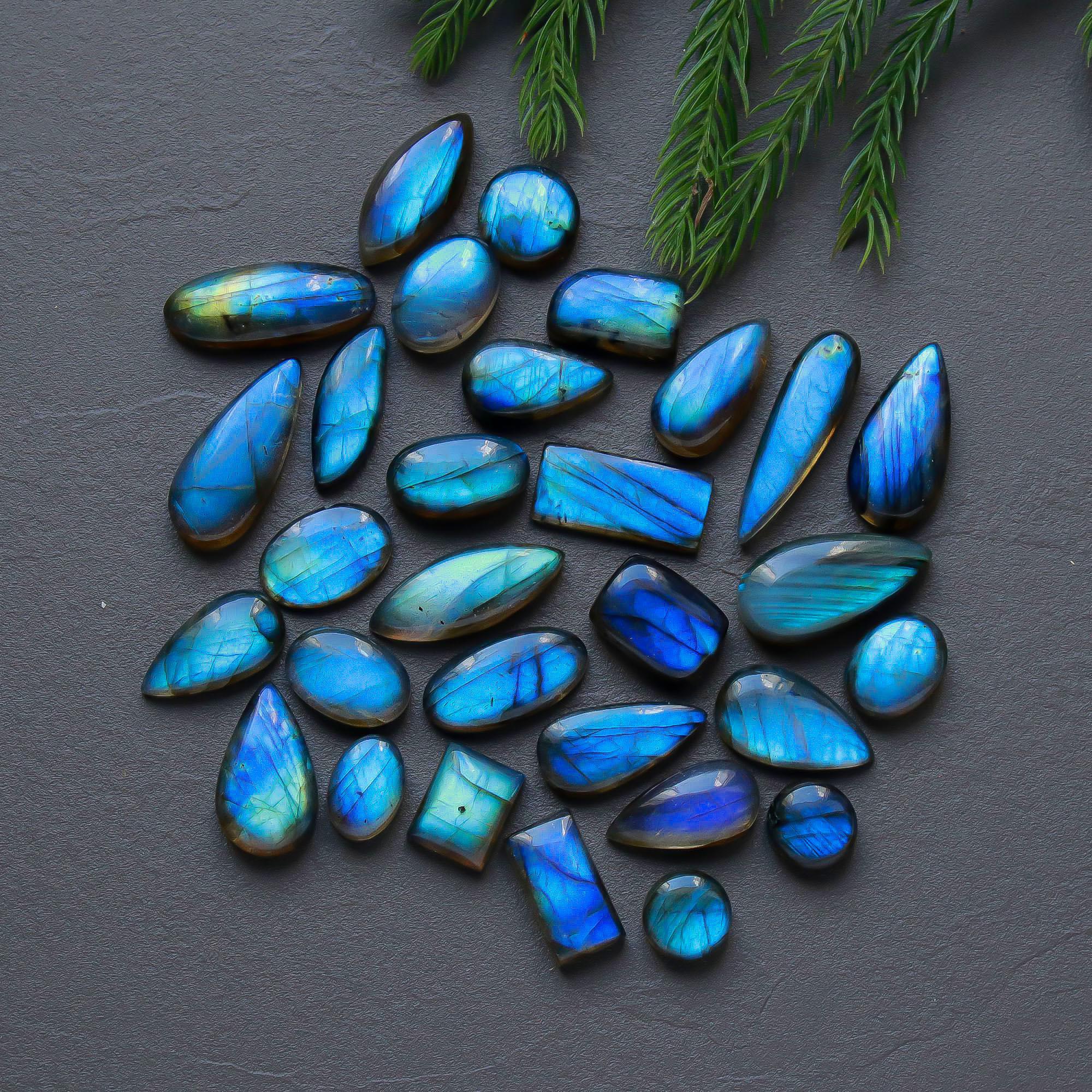 30 Pcs 216 Cts Natural Labradorite Cabochon Loose Gemstone Jewelry Semi-Precious Healing Crystal Lots 9x9-24x10mm 13312