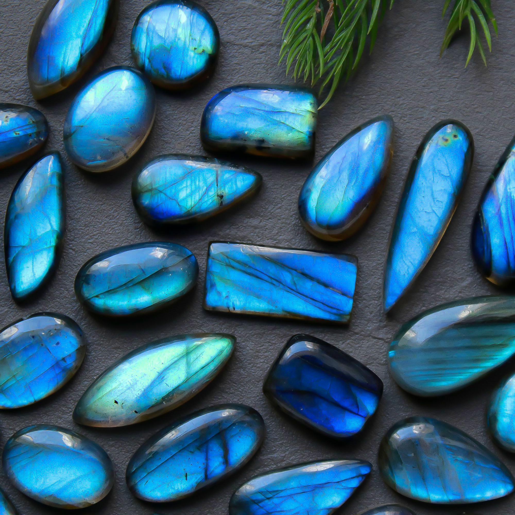 30 Pcs 216 Cts Natural Labradorite Cabochon Loose Gemstone Jewelry Semi-Precious Healing Crystal Lots 9x9-24x10mm 13312