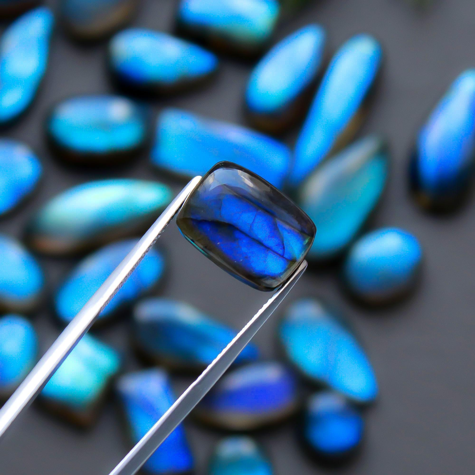 30 Pcs 216 Cts  Natural Labradorite Cabochon Loose Gemstone Jewelry Semi-Precious Healing Crystal Lots 9x9-24x10mm 13312