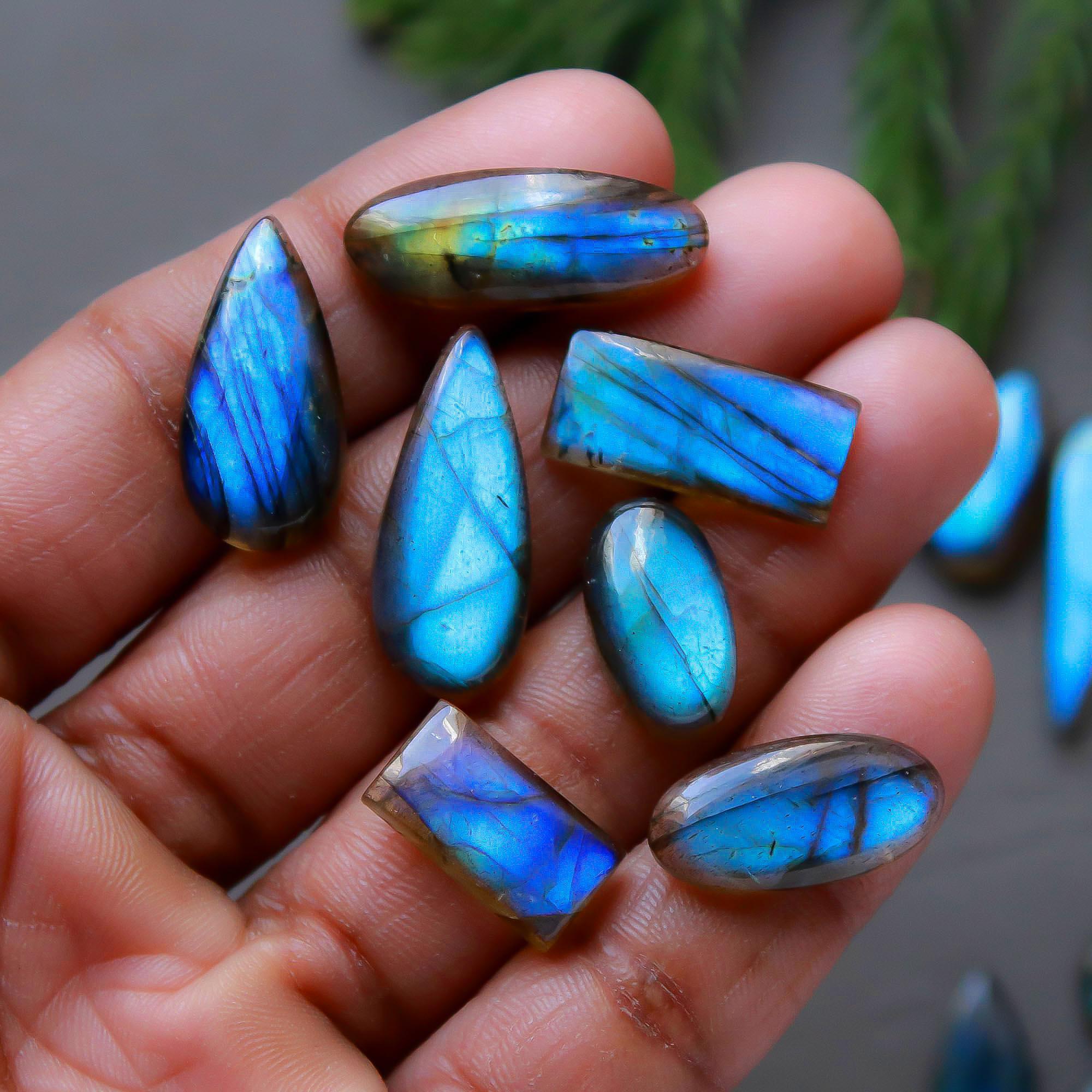 30 Pcs 216 Cts Natural Labradorite Cabochon Loose Gemstone Jewelry Semi-Precious Healing Crystal Lots 9x9-24x10mm R-13312