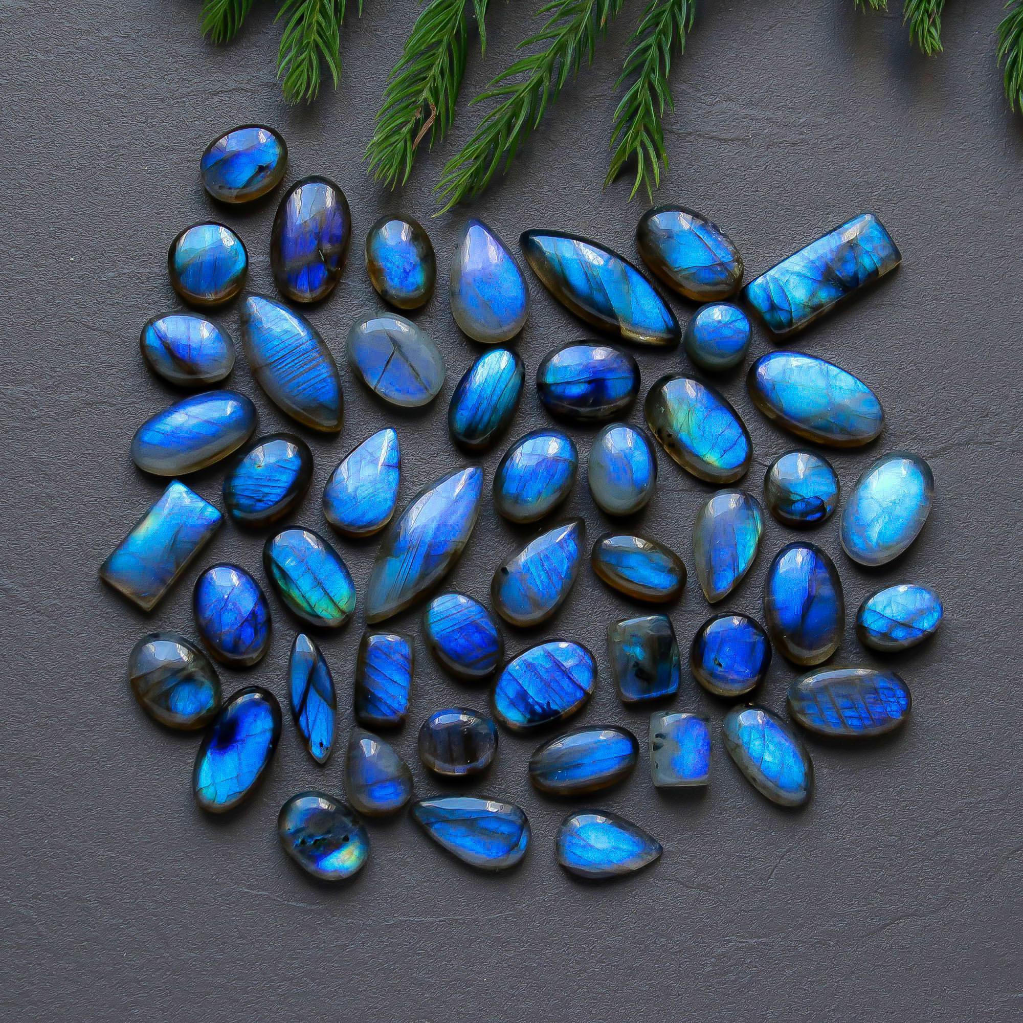 49 Pcs 213 Cts Natural Labradorite Cabochon Loose Gemstone Jewelry Semi-Precious Healing Crystal Lots 7x7-22x8mm R-13313