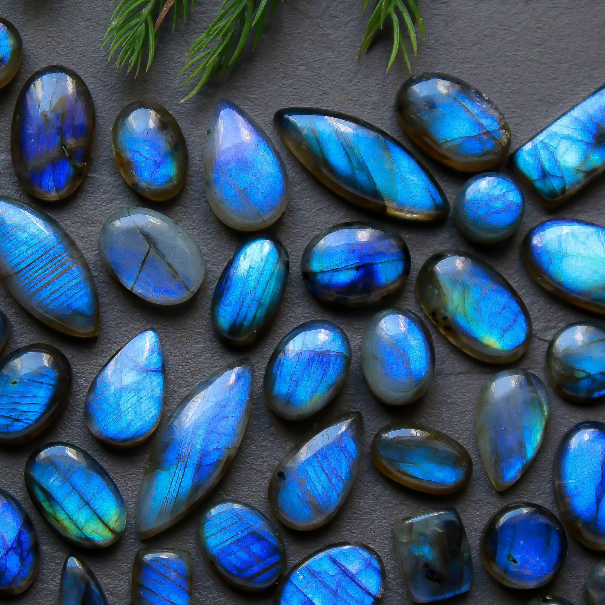 49 Pcs 213 Cts  Natural Labradorite Cabochon Loose Gemstone Jewelry Semi-Precious Healing Crystal Lots 7x7-22x8mm 13313
