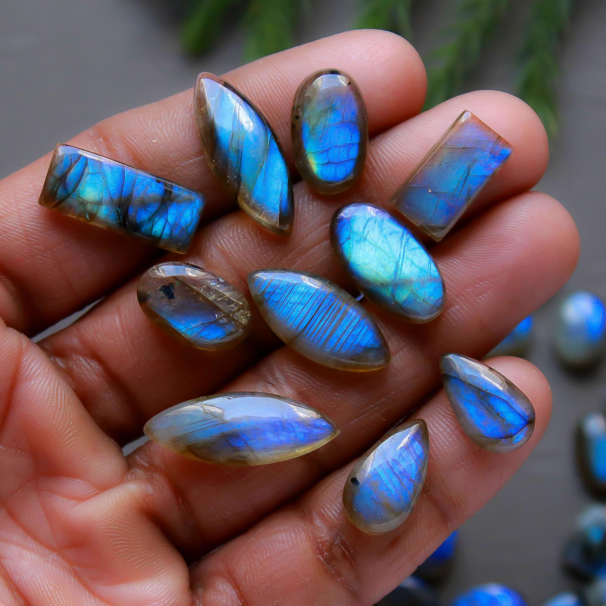 49 Pcs 213 Cts Natural Labradorite Cabochon Loose Gemstone Jewelry Semi-Precious Healing Crystal Lots 7x7-22x8mm R-13313