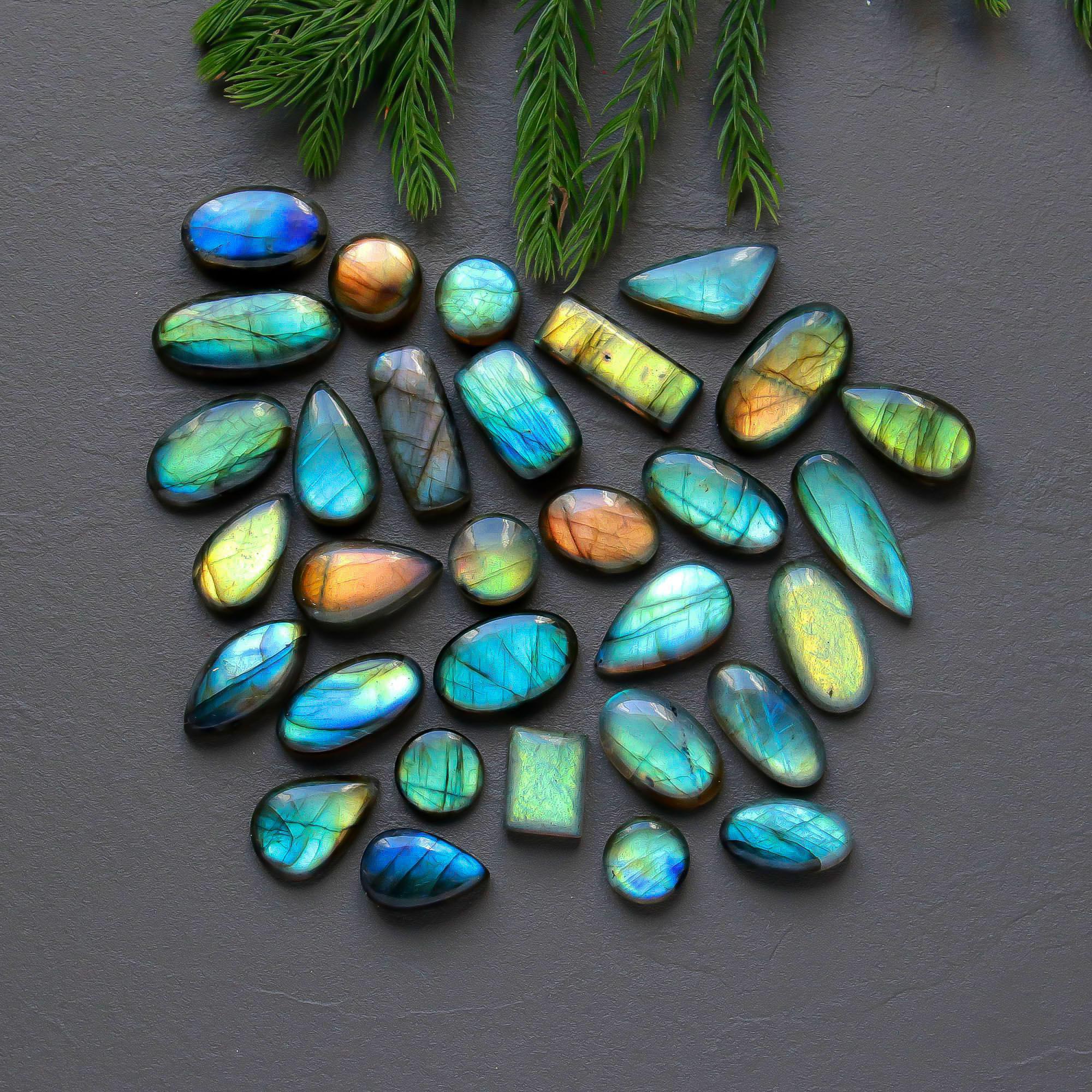 31 Pcs 240 Cts Natural Labradorite Cabochon Loose Gemstone Jewelry Semi-Precious Healing Crystal Lots 10x10-23x10mm 13314