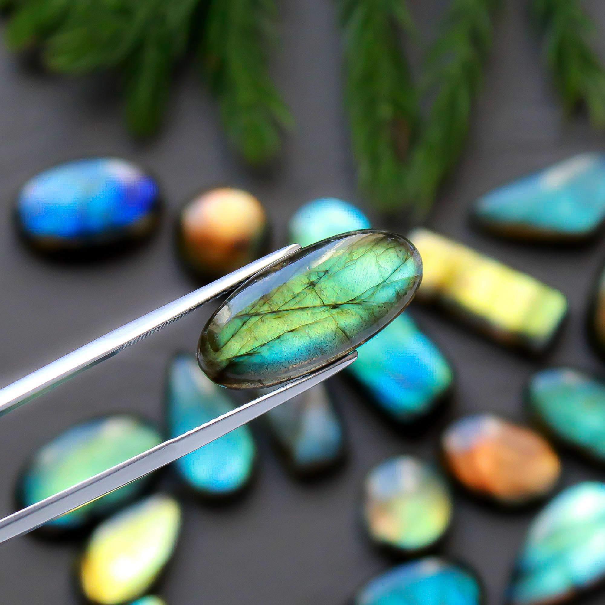 31 Pcs 240 Cts Natural Labradorite Cabochon Loose Gemstone Jewelry Semi-Precious Healing Crystal Lots 10x10-23x10mm 13314
