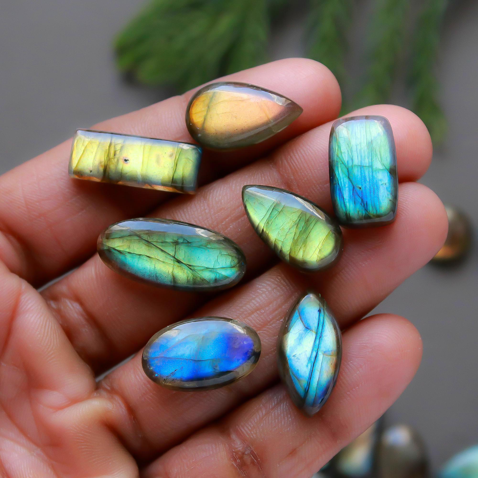 31 Pcs 240 Cts Natural Labradorite Cabochon Loose Gemstone Jewelry Semi-Precious Healing Crystal Lots 10x10-23x10mm 13314