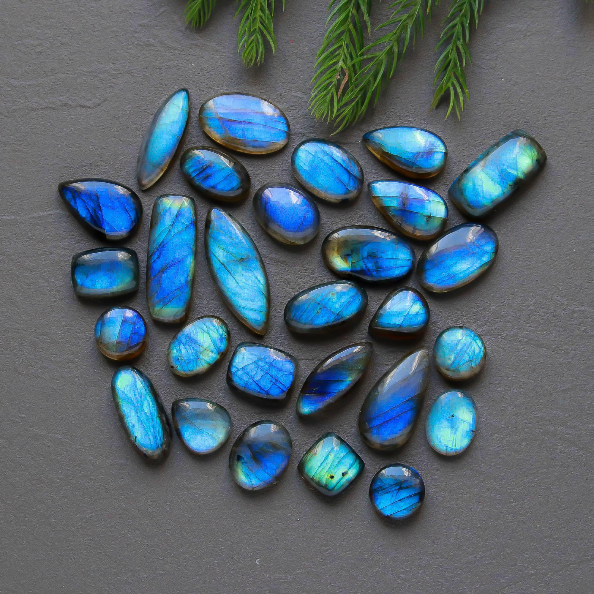 28 Pcs 200 Cts Natural Labradorite Cabochon Loose Gemstone Jewelry Semi-Precious Healing Crystal Lots 10x10-27x10mm 13315