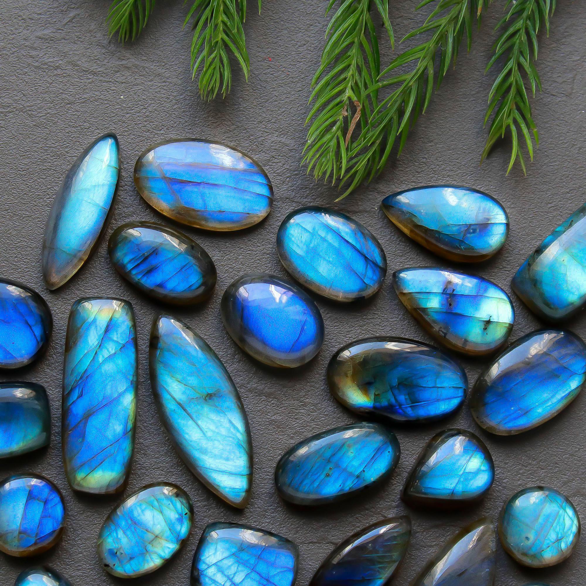 28 Pcs 200 Cts Natural Labradorite Cabochon Loose Gemstone Jewelry Semi-Precious Healing Crystal Lots 10x10-27x10mm R-13315