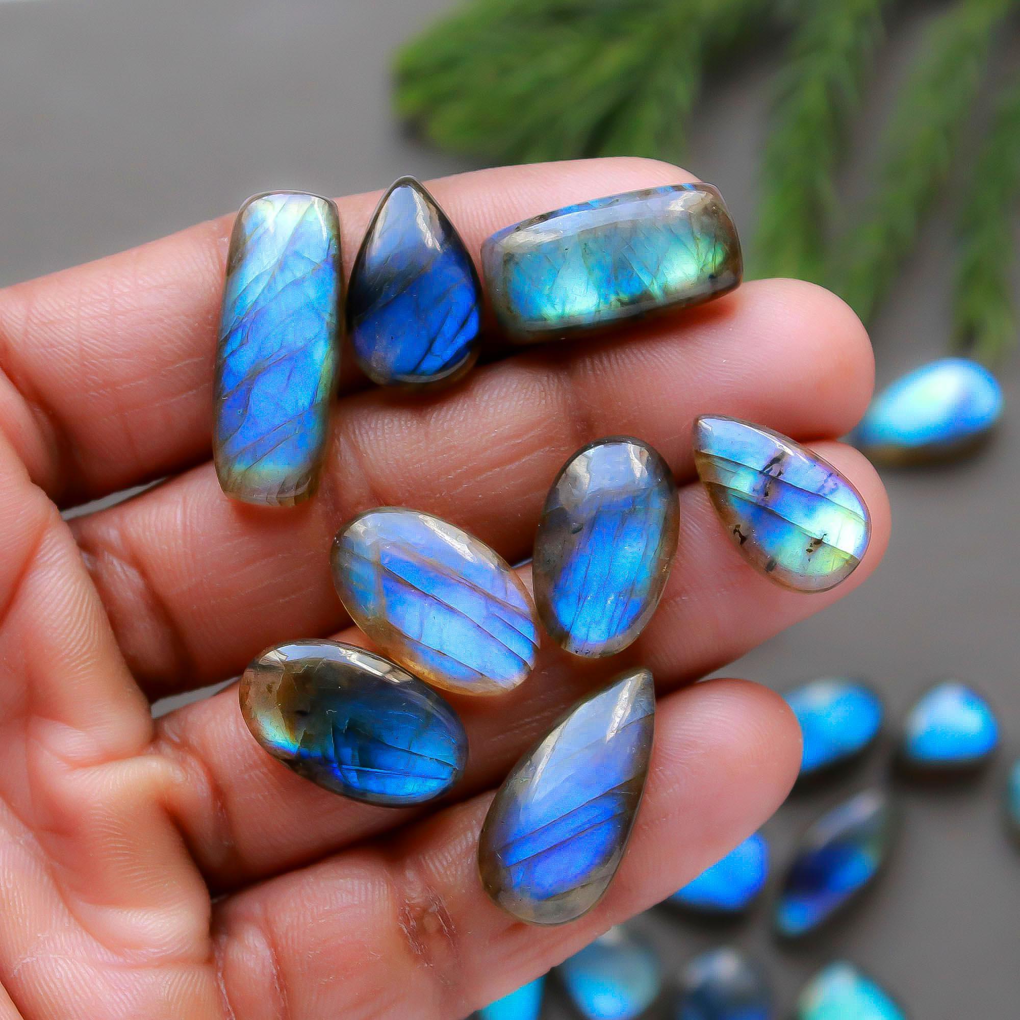 28 Pcs 200 Cts  Natural Labradorite Cabochon Loose Gemstone Jewelry Semi-Precious Healing Crystal Lots 10x10-27x10mm 13315