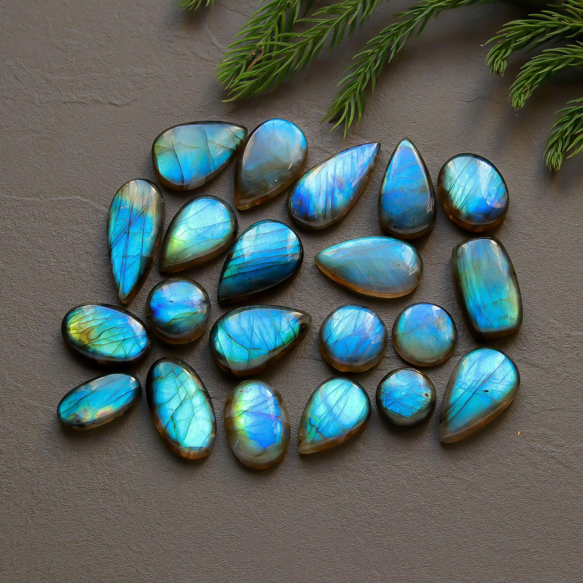 21 Pcs 221 Cts Natural Labradorite Cabochon Loose Gemstone Jewelry Semi-Precious Healing Crystal Lots 11x11-26x11mm R-13316
