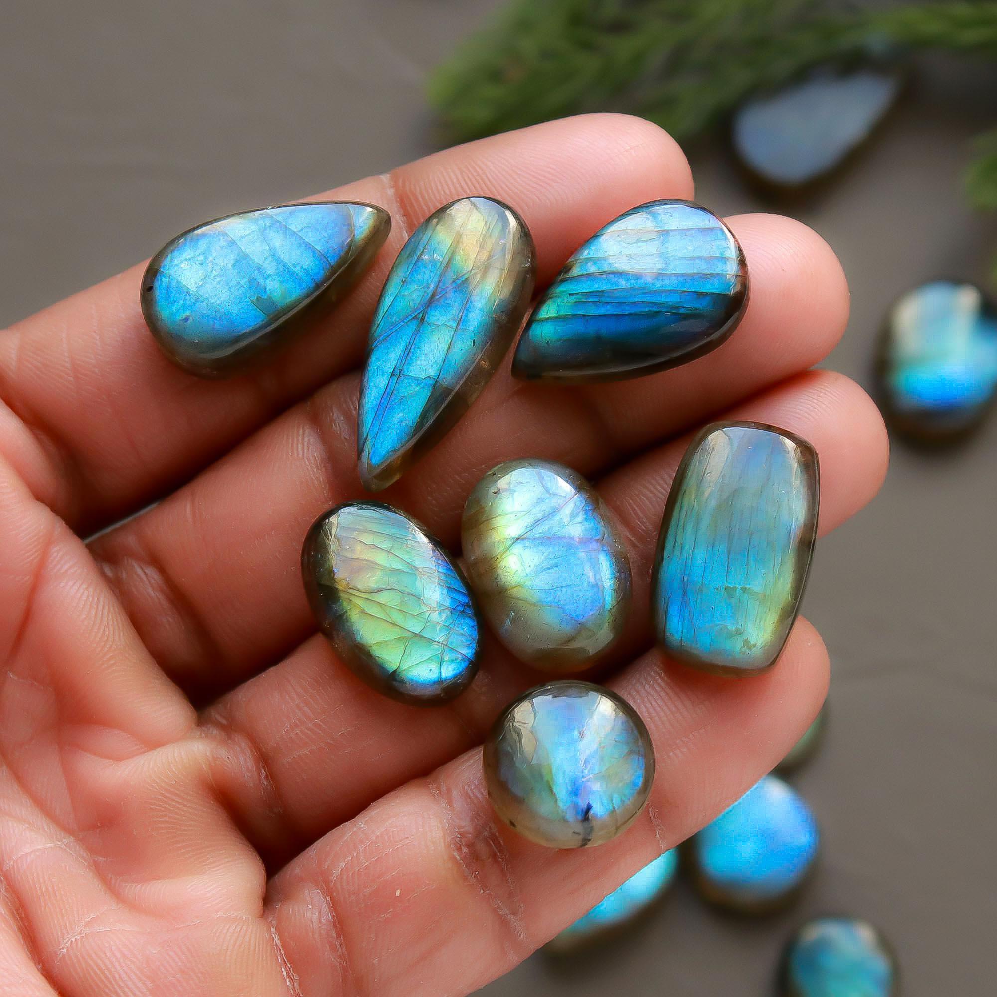 21 Pcs 221 Cts Natural Labradorite Cabochon Loose Gemstone Jewelry Semi-Precious Healing Crystal Lots 11x11-26x11mm 13316