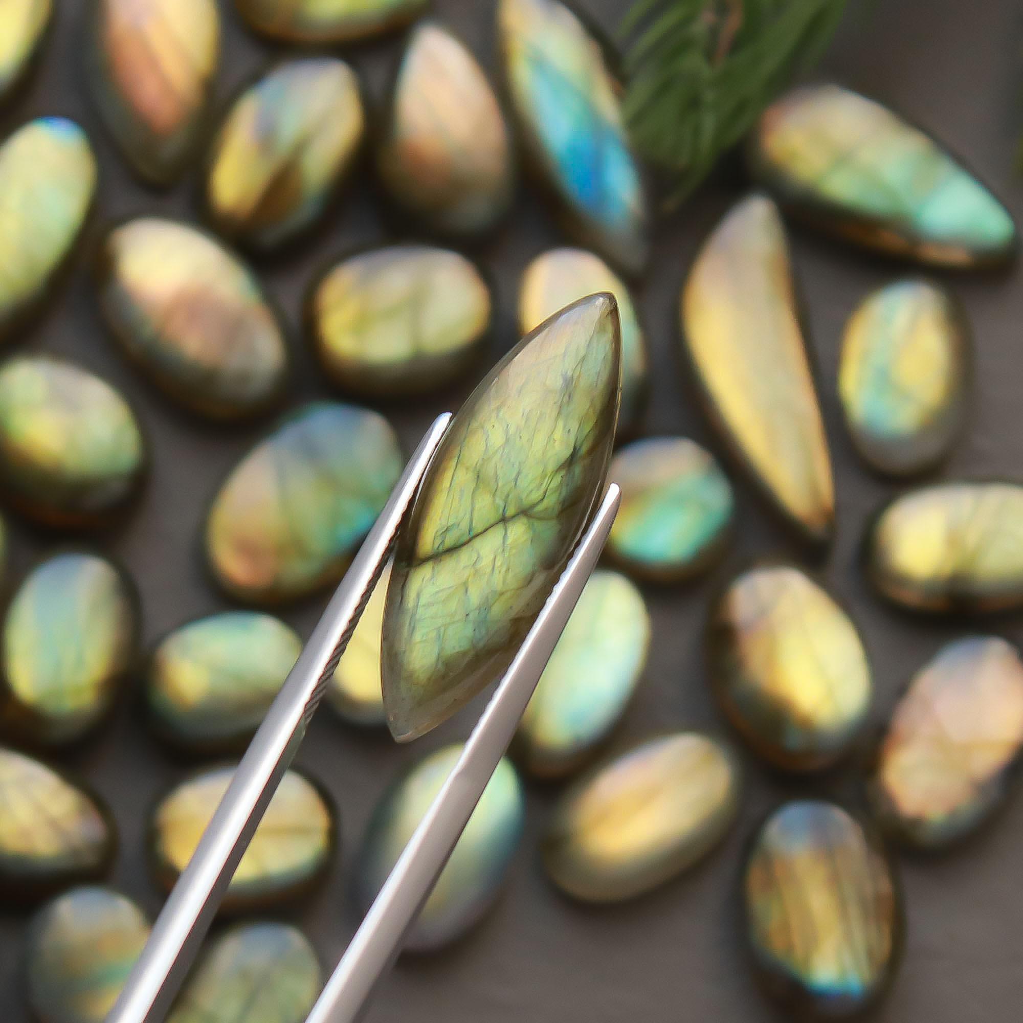 39 Pcs 191 Cts Natural Labradorite Cabochon Loose Gemstone Jewelry Semi-Precious Healing Crystal Lots 10x7-28x8mm R-13318