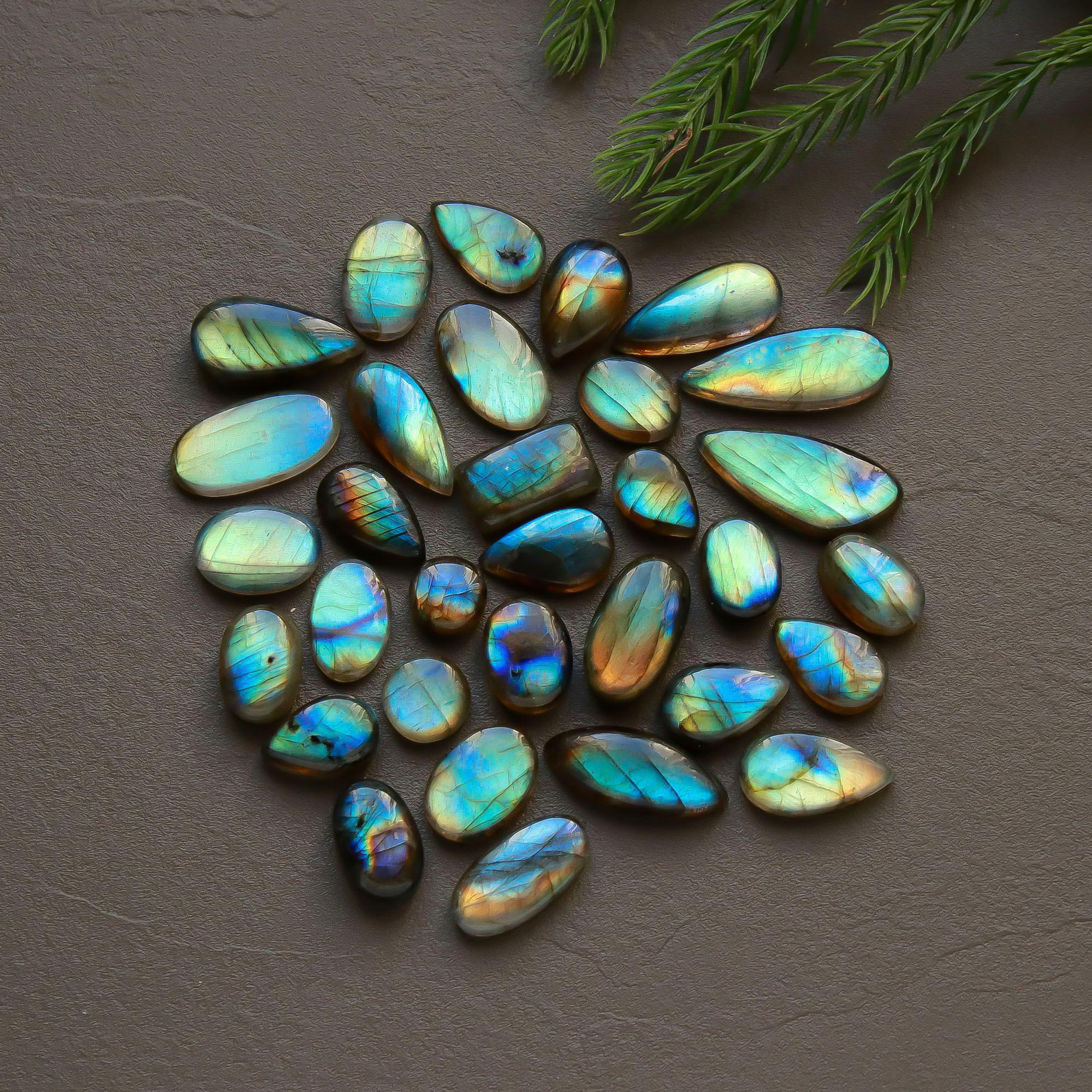 32 Pcs 148 Cts Natural Labradorite Cabochon Loose Gemstone Jewelry Semi-Precious Healing Crystal Lots 7x7-22x8mm 13319