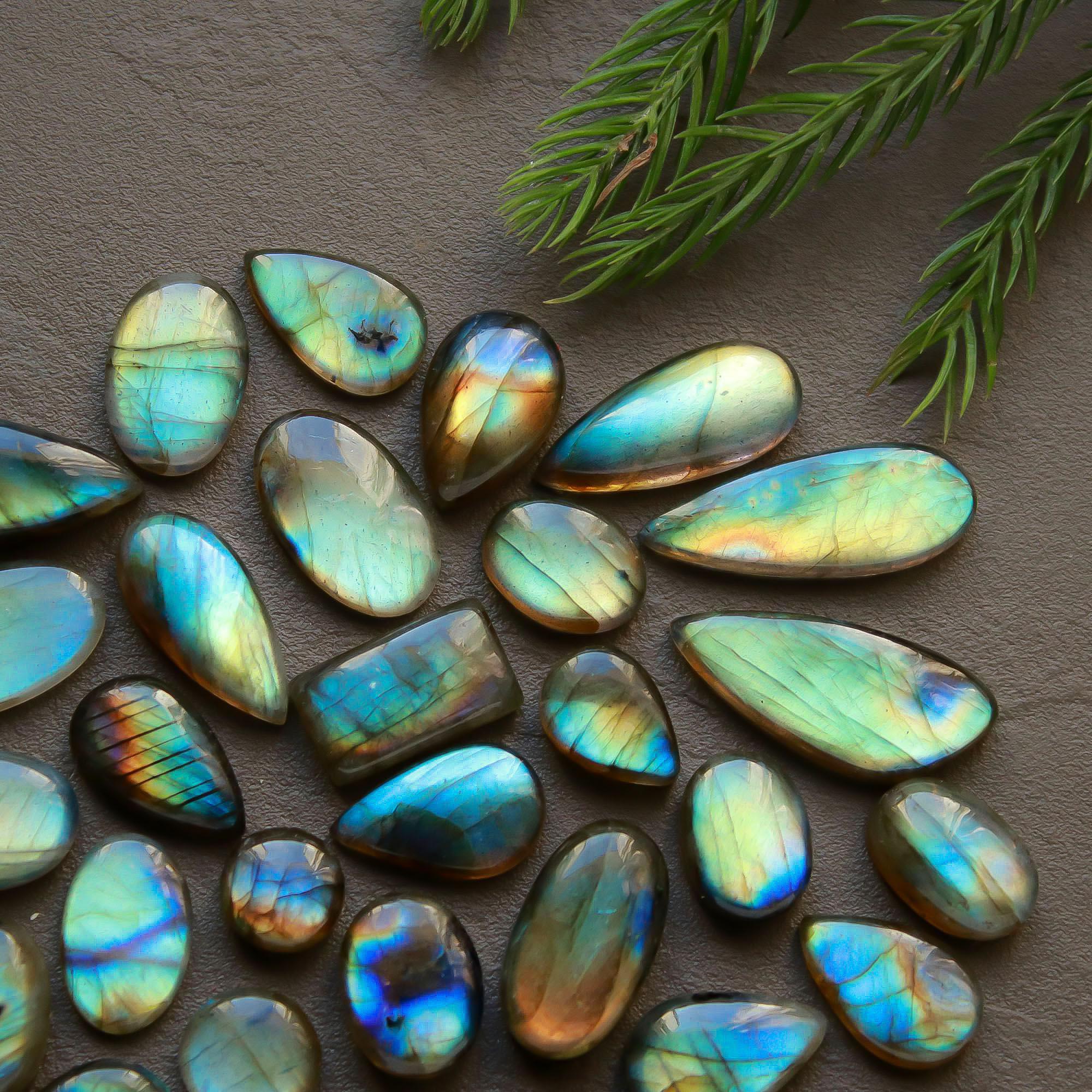 32 Pcs 148 Cts Natural Labradorite Cabochon Loose Gemstone Jewelry Semi-Precious Healing Crystal Lots 7x7-22x8mm R-13319
