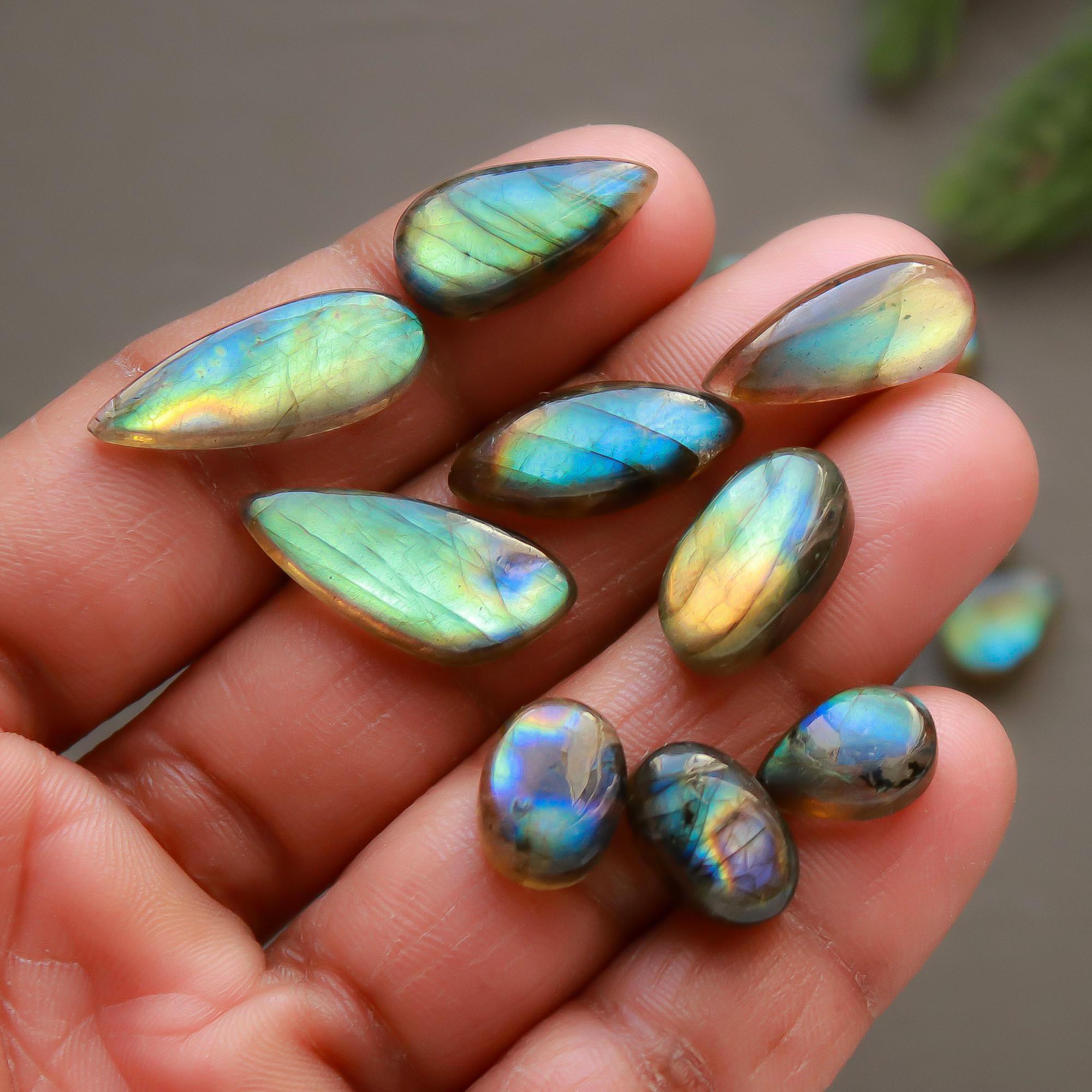 32 Pcs 148 Cts Natural Labradorite Cabochon Loose Gemstone Jewelry Semi-Precious Healing Crystal Lots 7x7-22x8mm R-13319