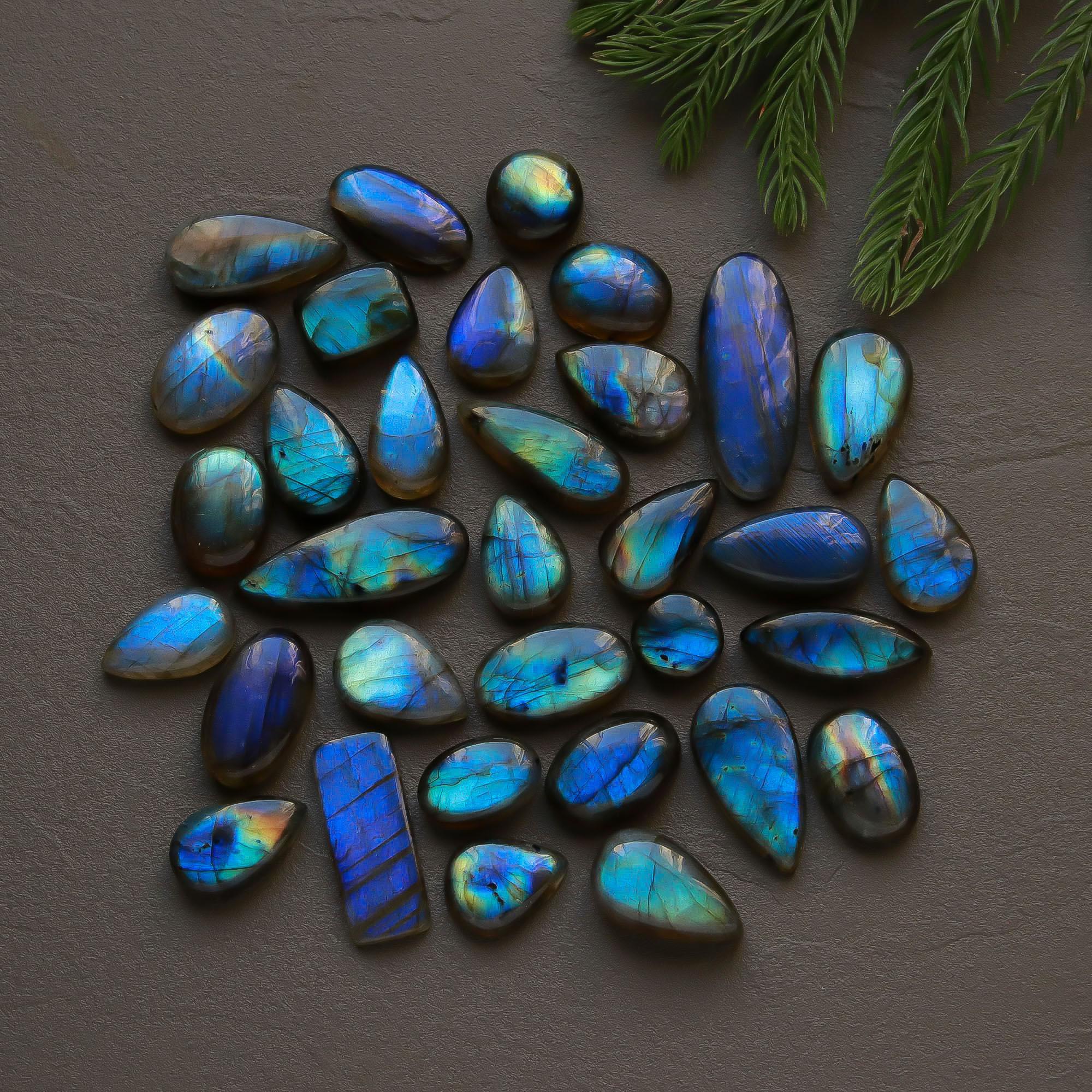 33 Pcs 254 Cts Natural Labradorite Cabochon Loose Gemstone Jewelry Semi-Precious Healing Crystal Lots 10x10-28x11mm 13321