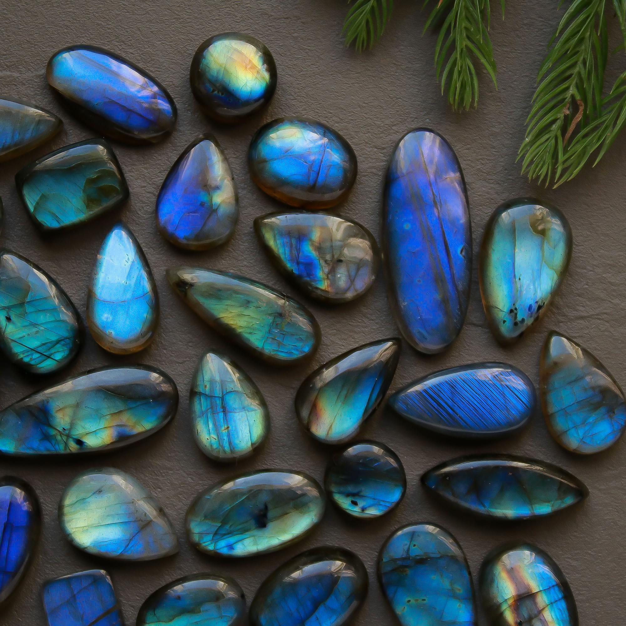 33 Pcs 254 Cts Natural Labradorite Cabochon Loose Gemstone Jewelry Semi-Precious Healing Crystal Lots 10x10-28x11mm 13321