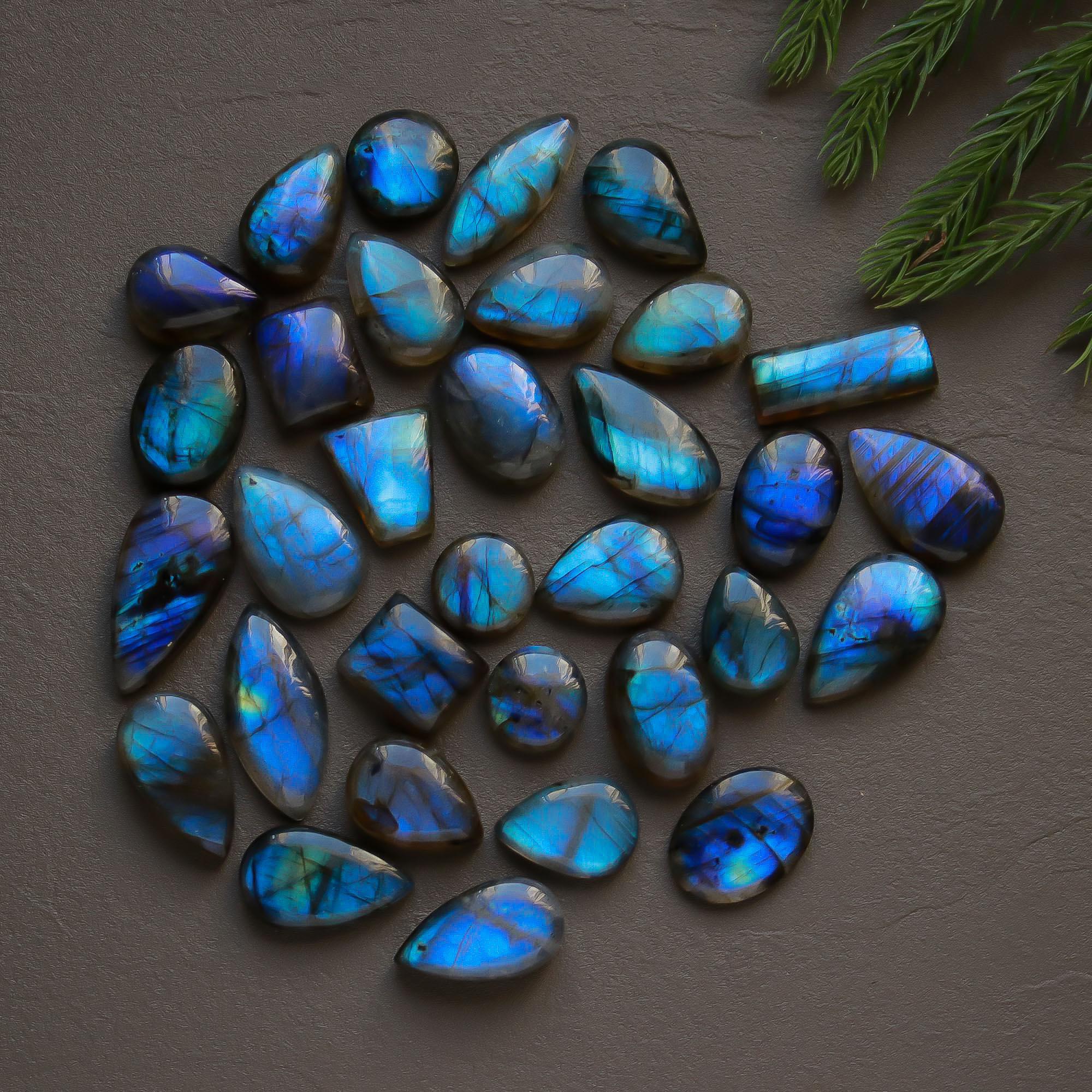 32 Pcs 328 Cts Natural Labradorite Cabochon Loose Gemstone Jewelry Semi-Precious Healing Crystal Lots 11x11-26x11mm 13322