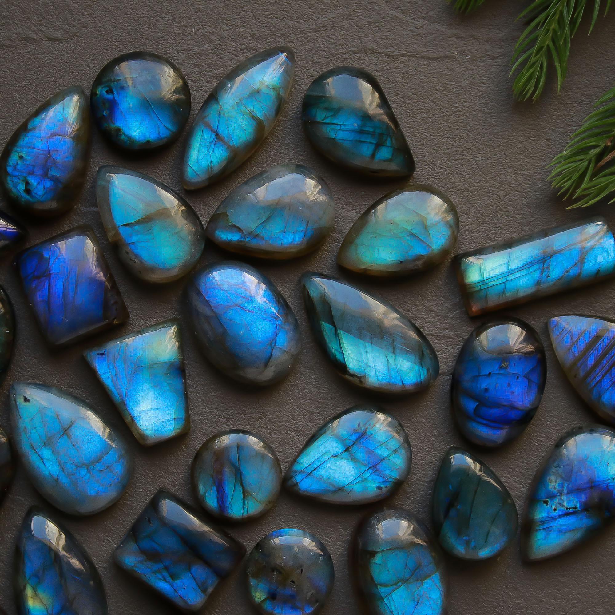 32 Pcs 328 Cts Natural Labradorite Cabochon Loose Gemstone Jewelry Semi-Precious Healing Crystal Lots 11x11-26x11mm 13322