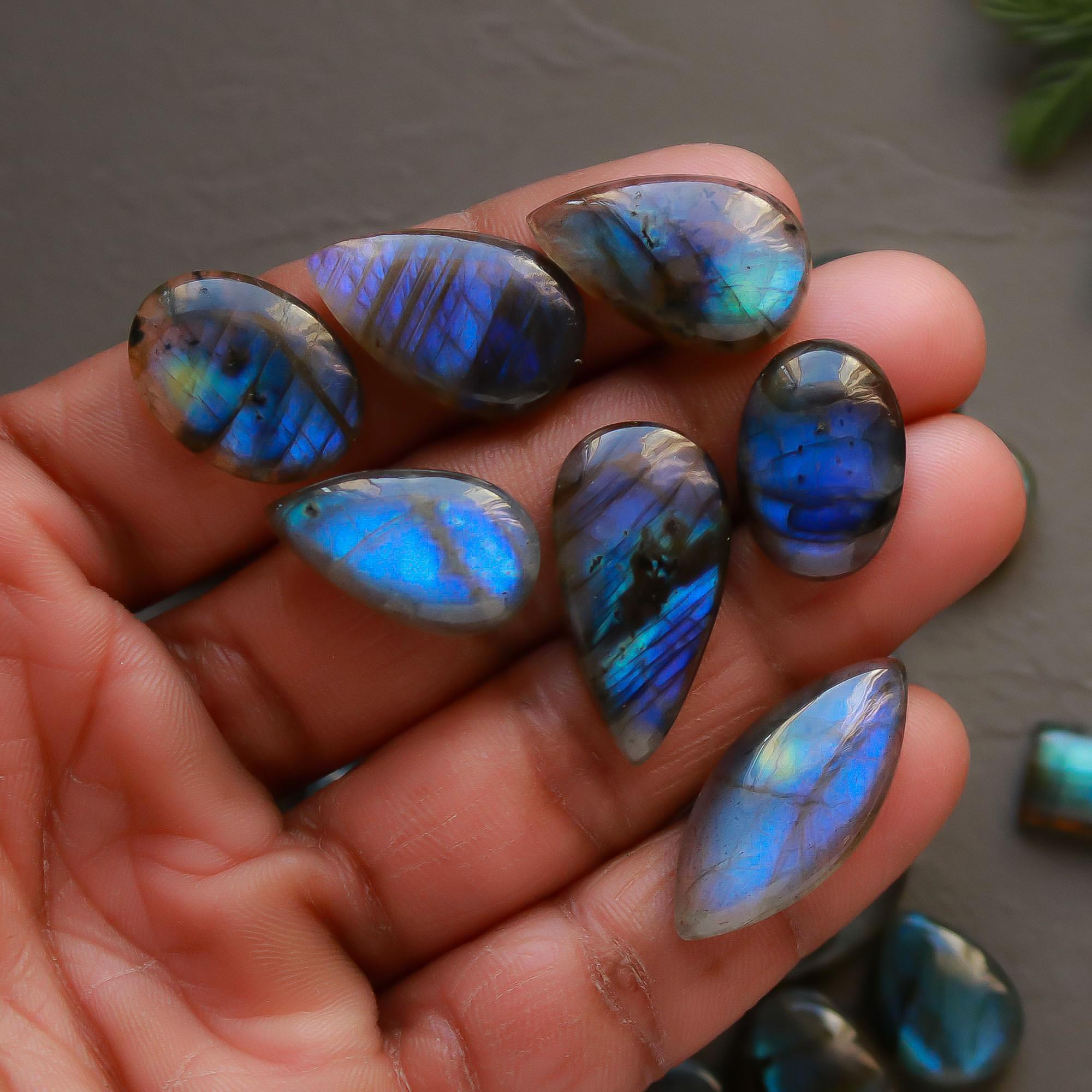 32 Pcs 328 Cts Natural Labradorite Cabochon Loose Gemstone Jewelry Semi-Precious Healing Crystal Lots 11x11-26x11mm 13322