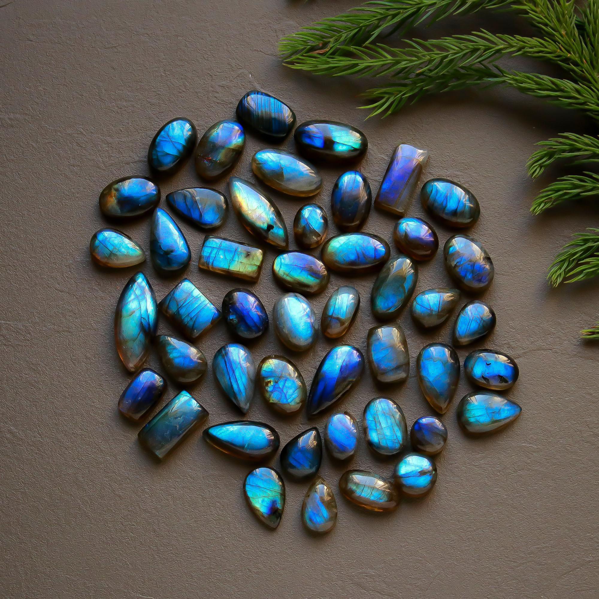 46 Pcs 232 Cts  Natural Labradorite Cabochon Loose Gemstone Jewelry Semi-Precious Healing Crystal Lots 7x7-22x9mm 13324