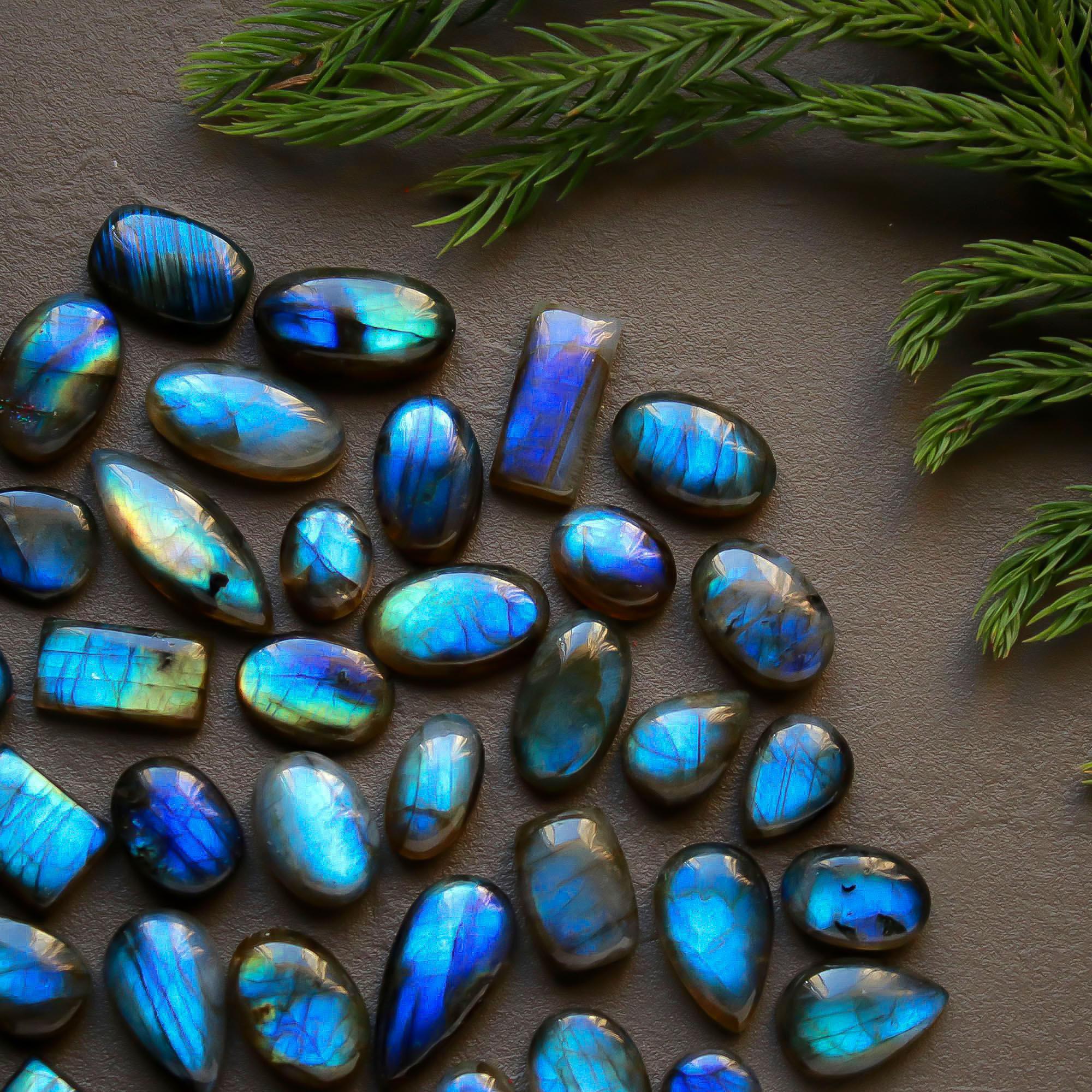 46 Pcs 232 Cts  Natural Labradorite Cabochon Loose Gemstone Jewelry Semi-Precious Healing Crystal Lots 7x7-22x9mm 13324