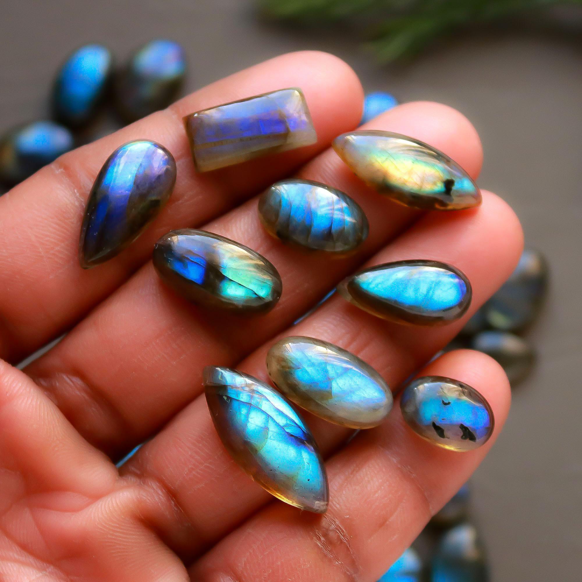 46 Pcs 232 Cts  Natural Labradorite Cabochon Loose Gemstone Jewelry Semi-Precious Healing Crystal Lots 7x7-22x9mm 13324