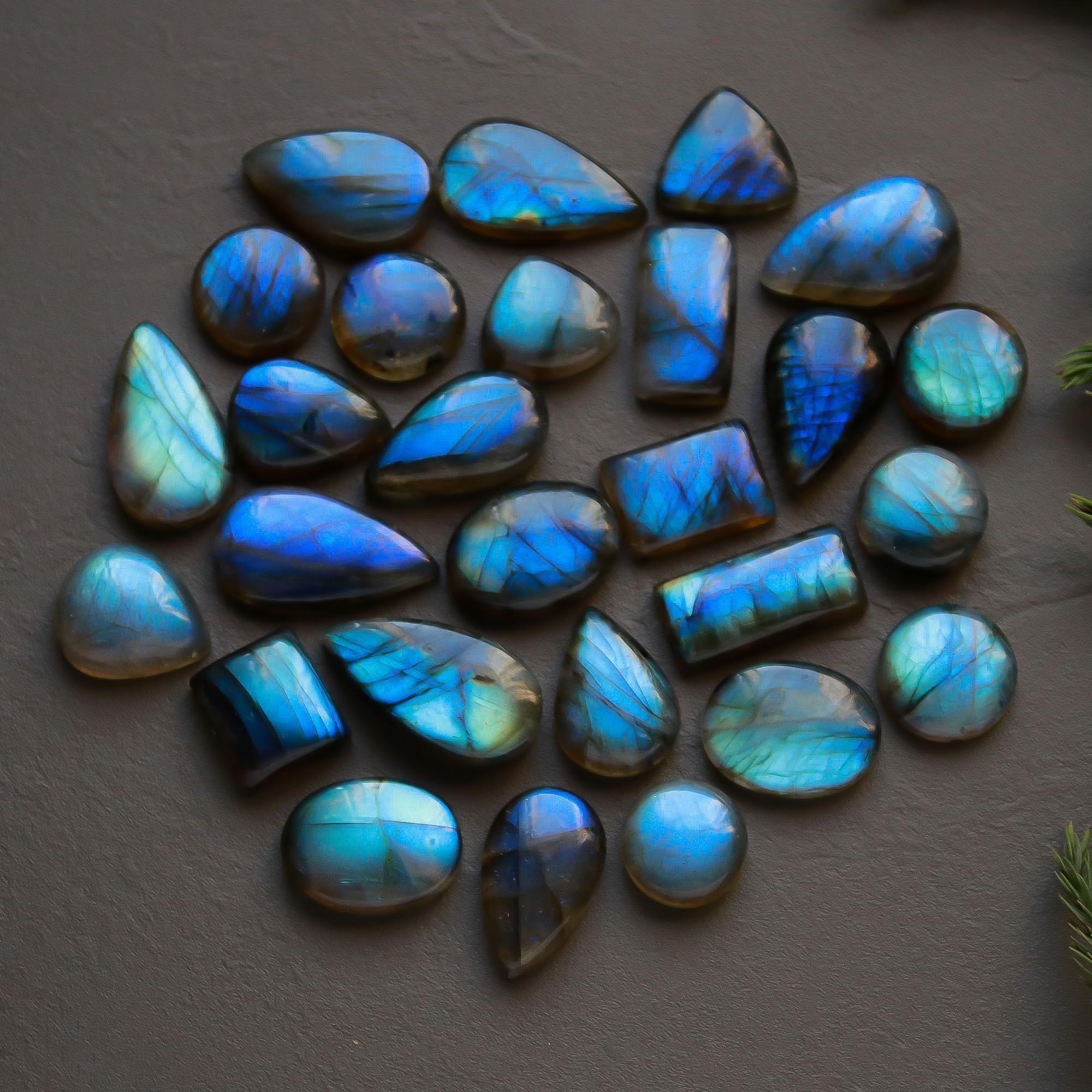 27 Pcs 261 Cts Natural Labradorite Cabochon Loose Gemstone Jewelry Semi-Precious Healing Crystal Lots 12x12-23x12mm R-13325