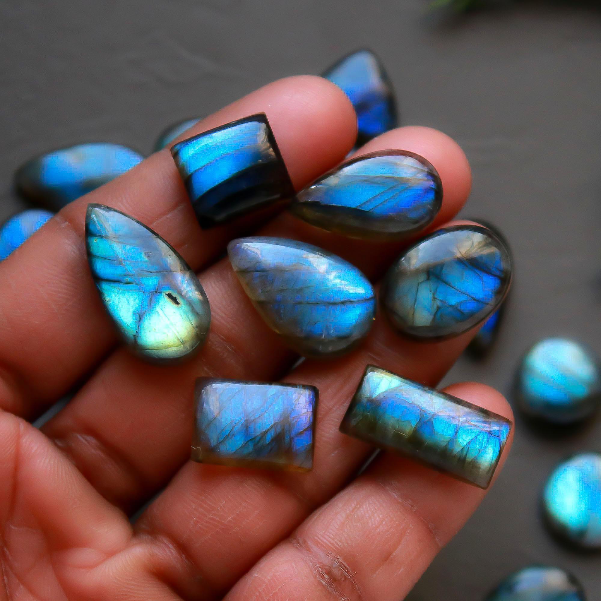 27 Pcs 261 Cts  Natural Labradorite Cabochon Loose Gemstone Jewelry Semi-Precious Healing Crystal Lots 12x12-23x12mm 13325