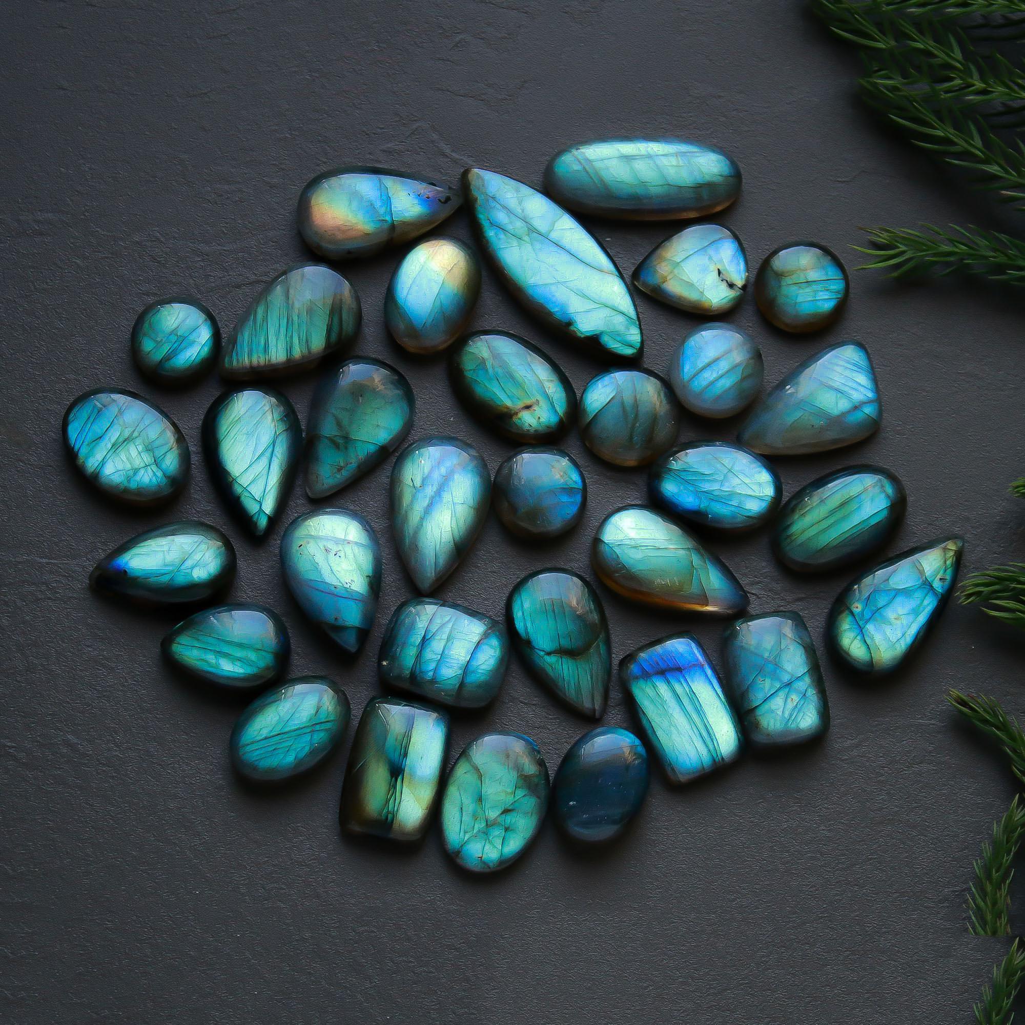 32 Pcs 346 Cts Natural Labradorite Cabochon Loose Gemstone Jewelry Semi-Precious Healing Crystal Lots 11x11-35x12mm R-13326