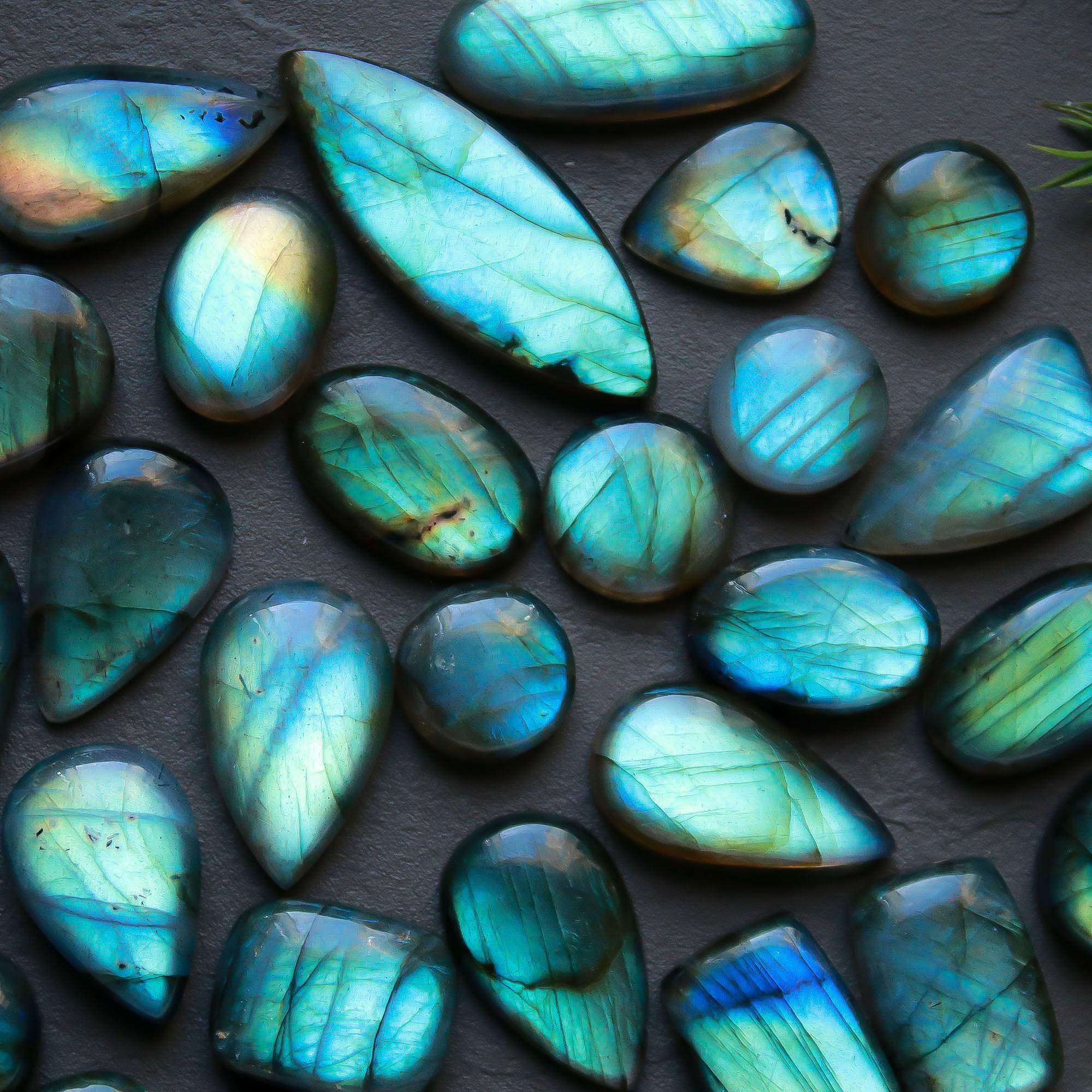 32 Pcs 346 Cts Natural Labradorite Cabochon Loose Gemstone Jewelry Semi-Precious Healing Crystal Lots 11x11-35x12mm 13326