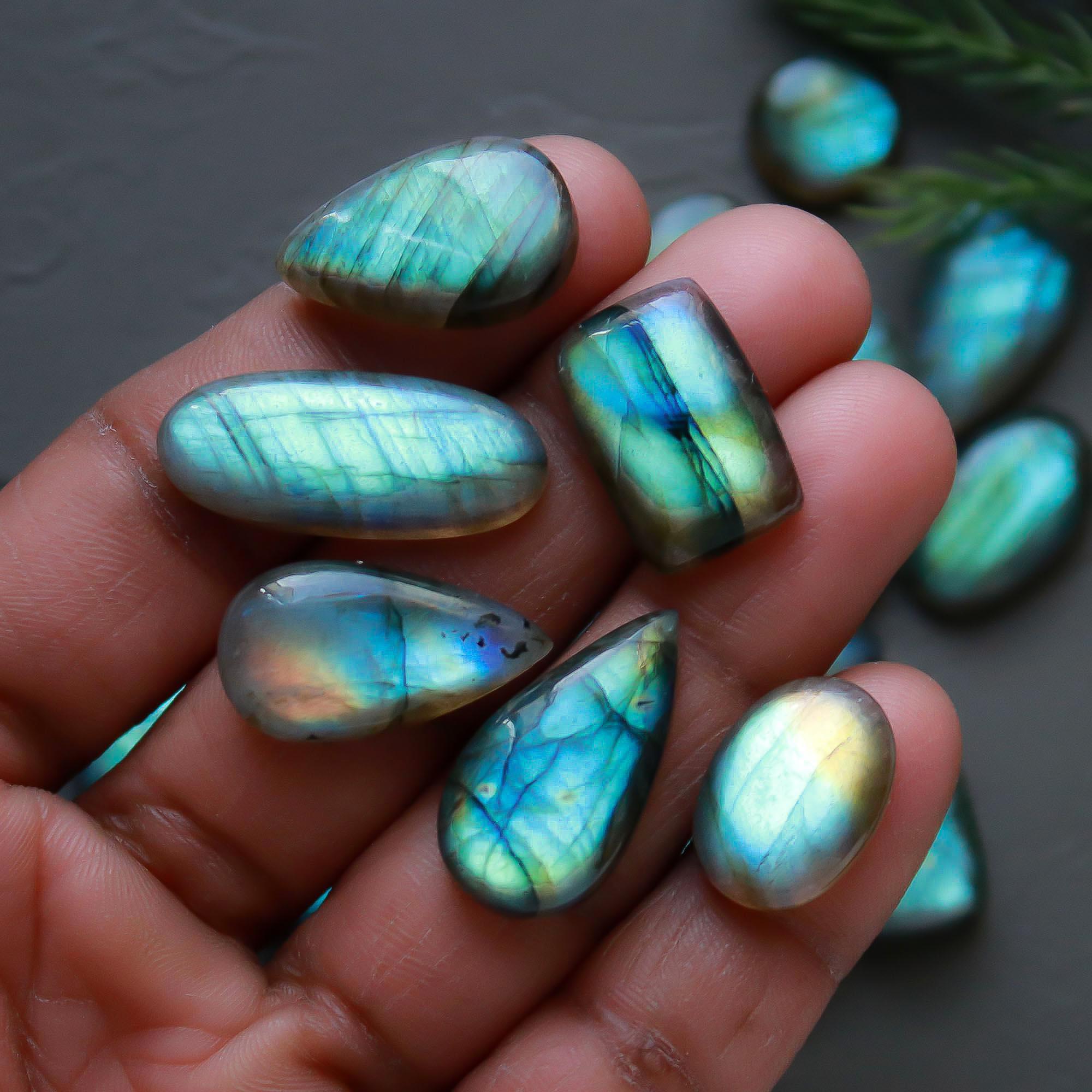 32 Pcs 346 Cts Natural Labradorite Cabochon Loose Gemstone Jewelry Semi-Precious Healing Crystal Lots 11x11-35x12mm 13326