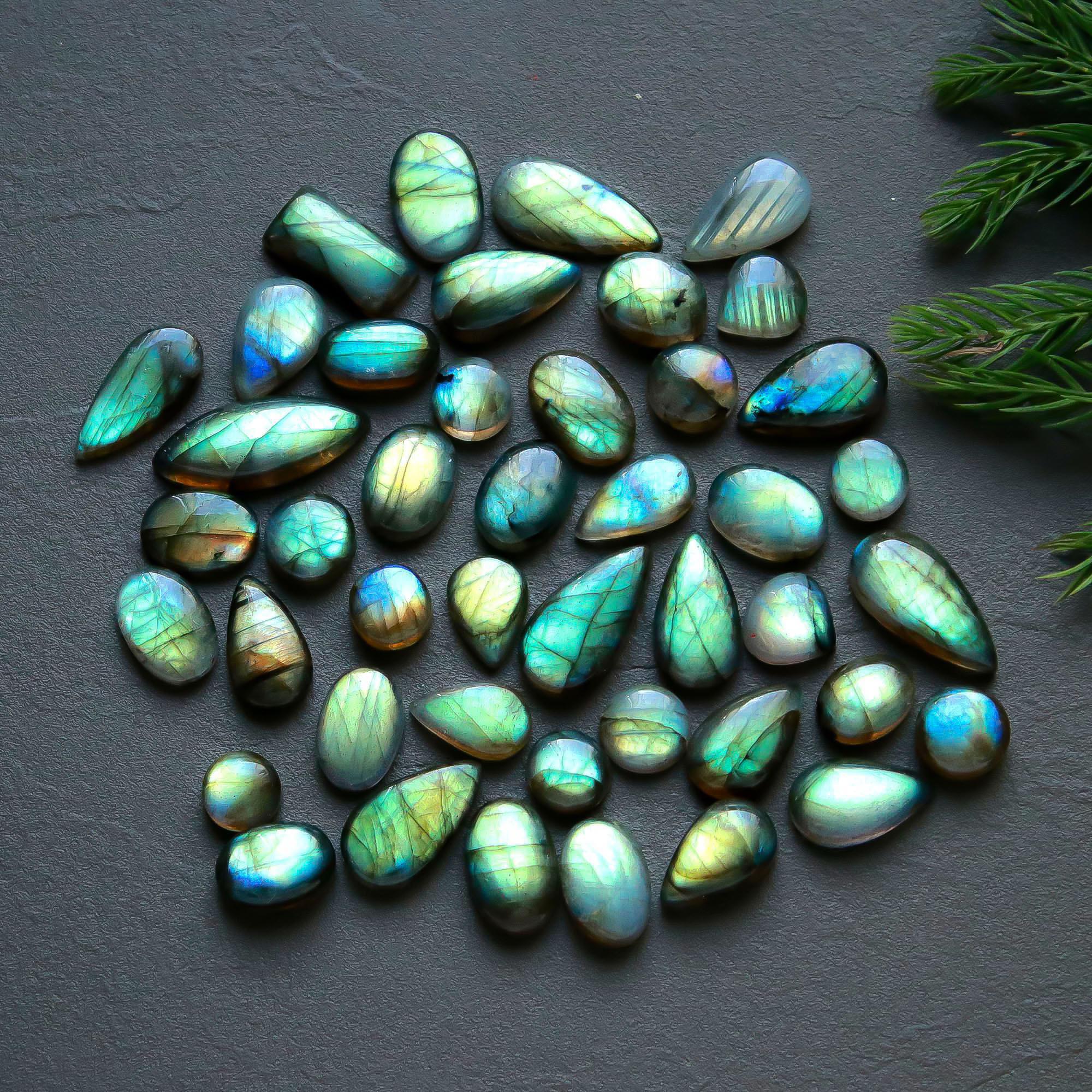 44 Pcs 195 Cts Natural Labradorite Cabochon Loose Gemstone Jewelry Semi-Precious Healing Crystal Lots 8x8-23x9mm 13327