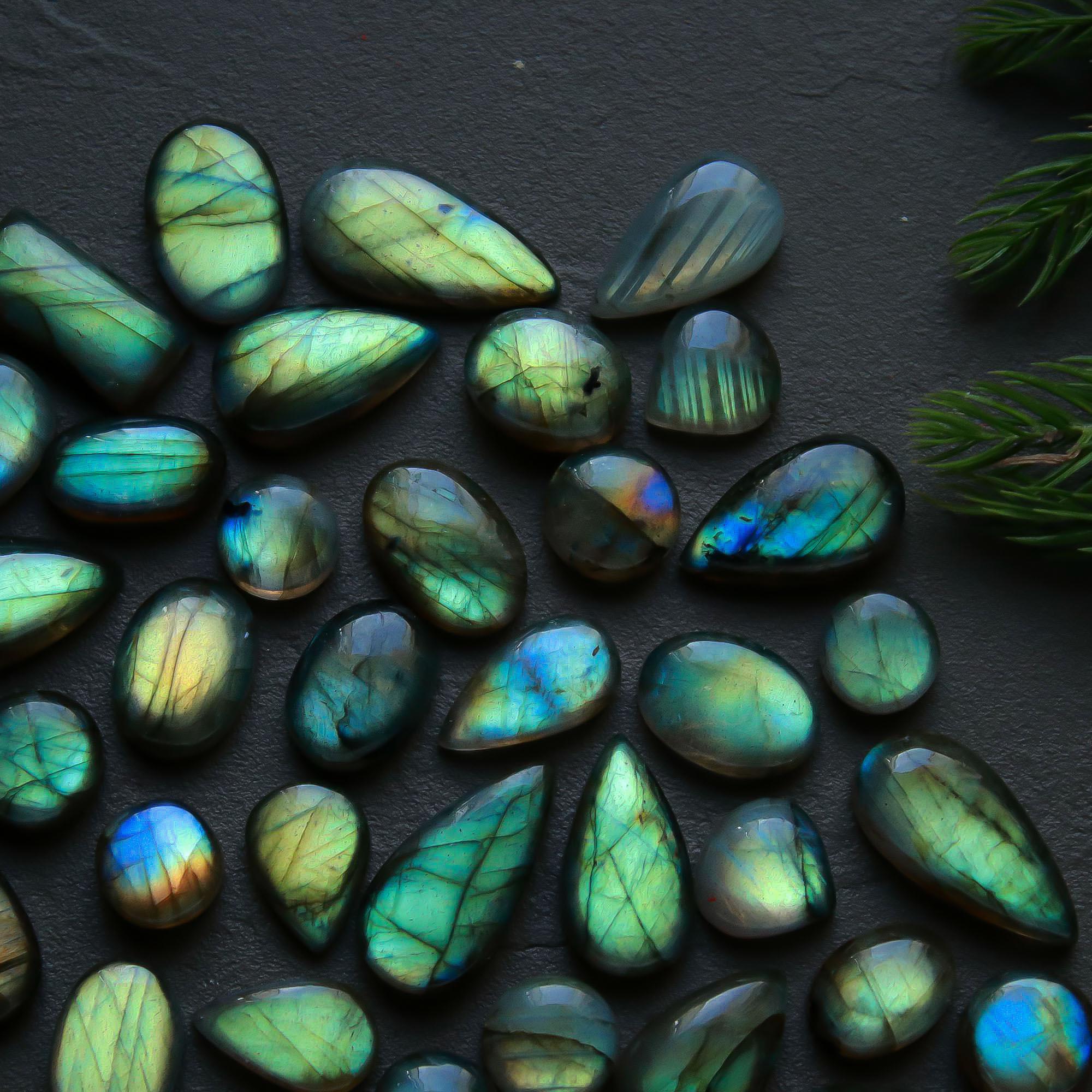 44 Pcs 195 Cts Natural Labradorite Cabochon Loose Gemstone Jewelry Semi-Precious Healing Crystal Lots 8x8-23x9mm 13327
