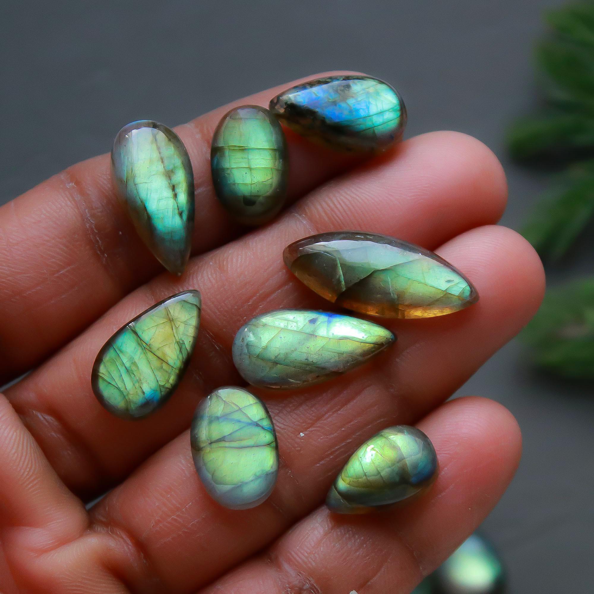 44 Pcs 195 Cts Natural Labradorite Cabochon Loose Gemstone Jewelry Semi-Precious Healing Crystal Lots 8x8-23x9mm 13327