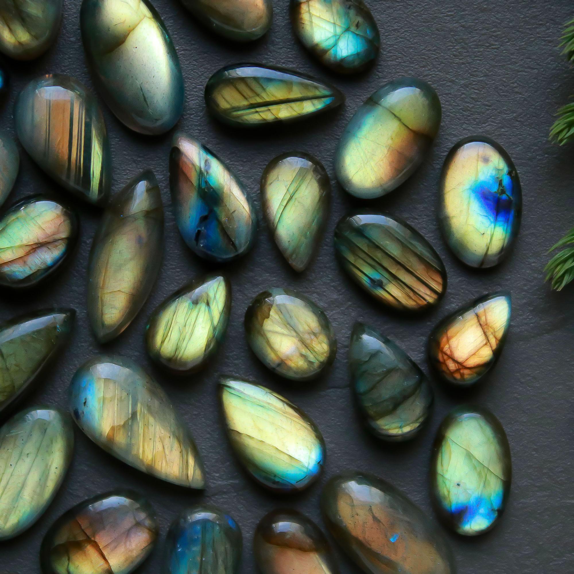 34 Pcs 179 Cts Natural Labradorite Cabochon Loose Gemstone Jewelry Semi-Precious Healing Crystal Lots 9x9-27x7mm R-13328
