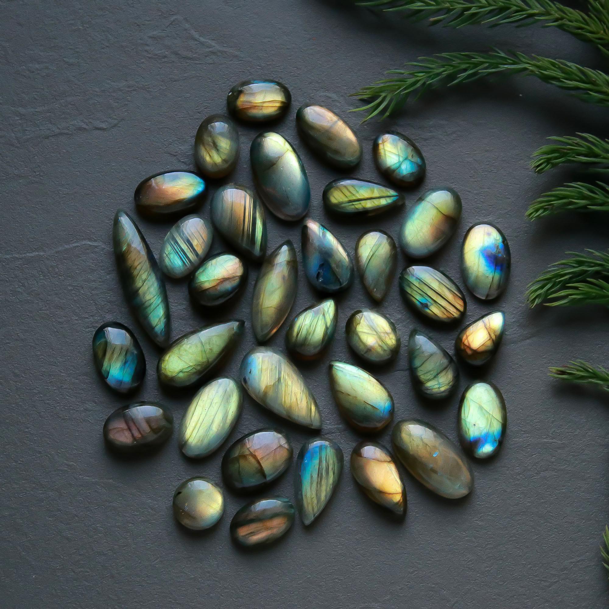 34 Pcs 179 Cts Natural Labradorite Cabochon Loose Gemstone Jewelry Semi-Precious Healing Crystal Lots 9x9-27x7mm R-13328