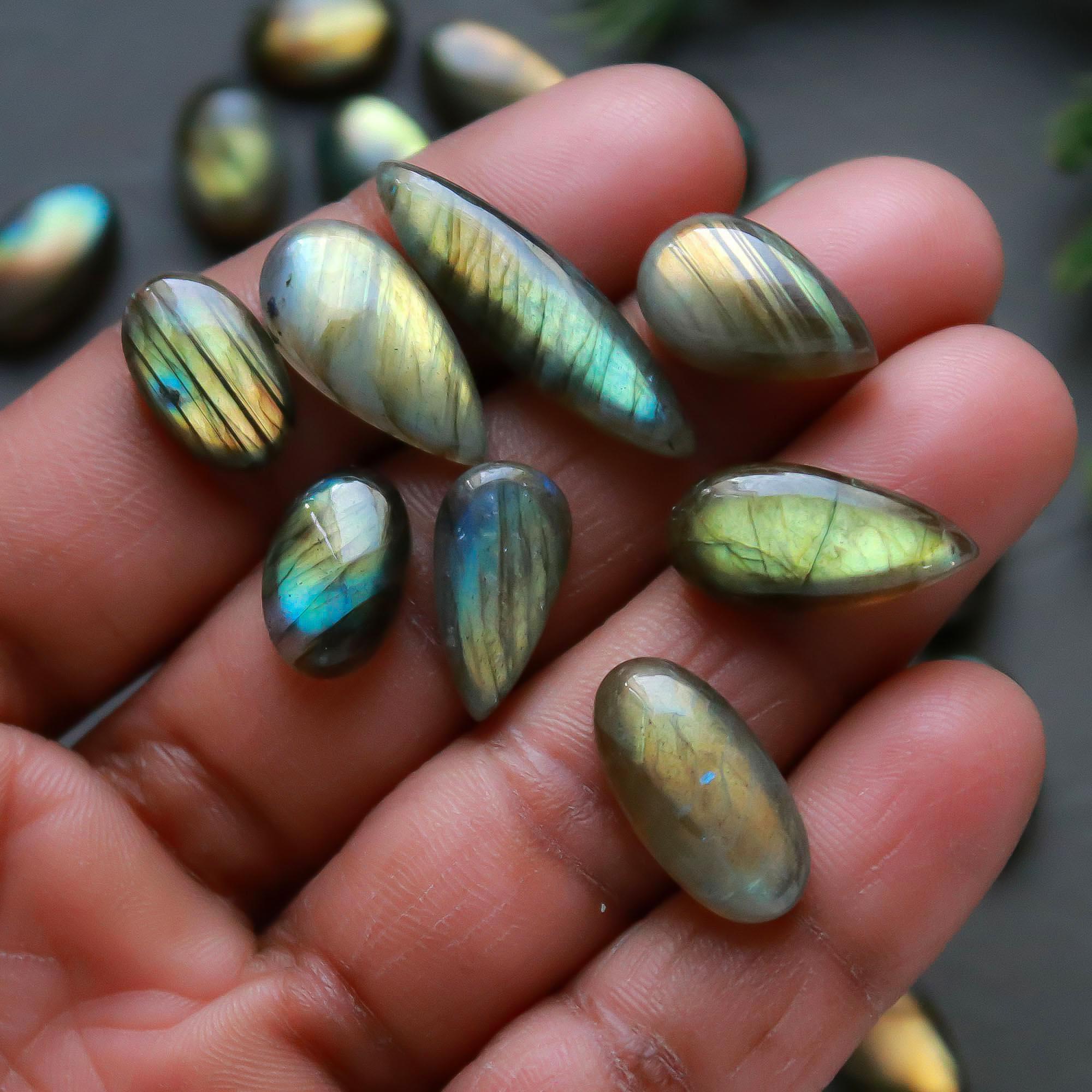 34 Pcs 179 Cts Natural Labradorite Cabochon Loose Gemstone Jewelry Semi-Precious Healing Crystal Lots 9x9-27x7mm R-13328