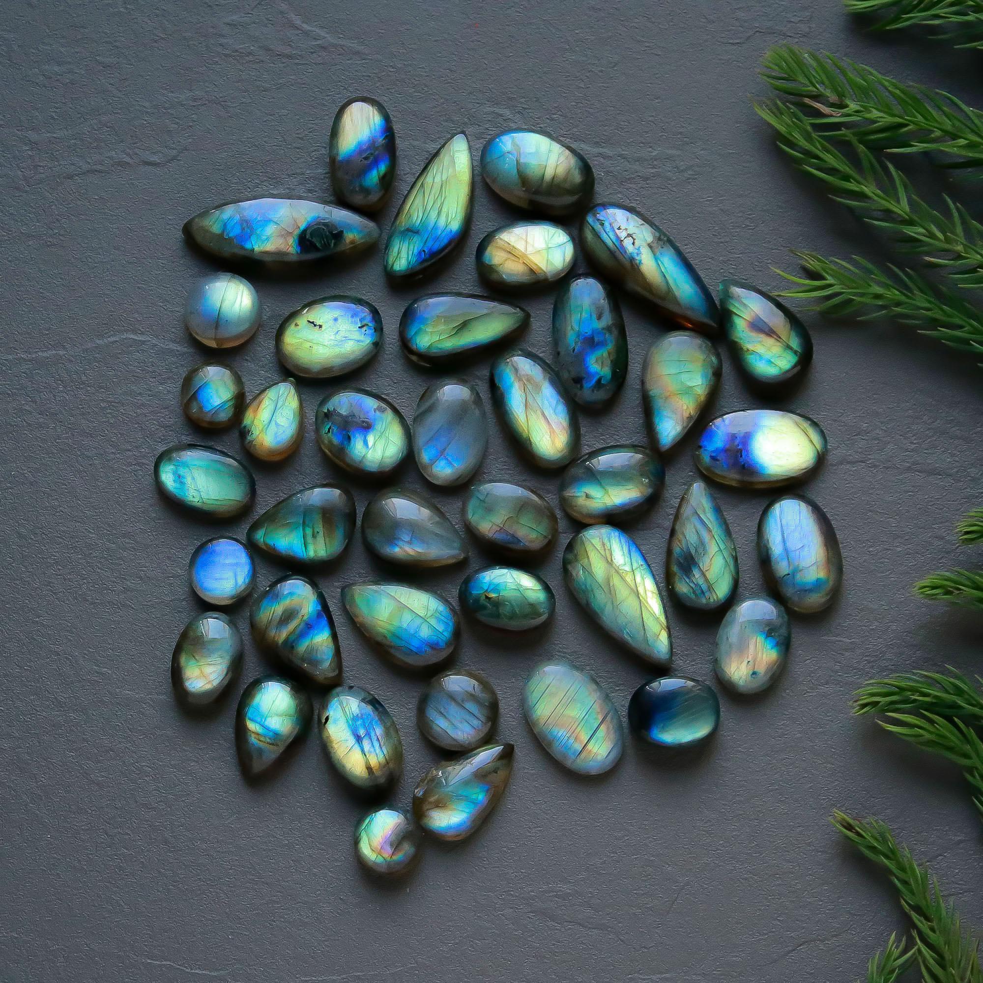 39 Pcs 186 Cts Natural Labradorite Cabochon Loose Gemstone Jewelry Semi-Precious Healing Crystal Lots 7x7-21x8mm 13329
