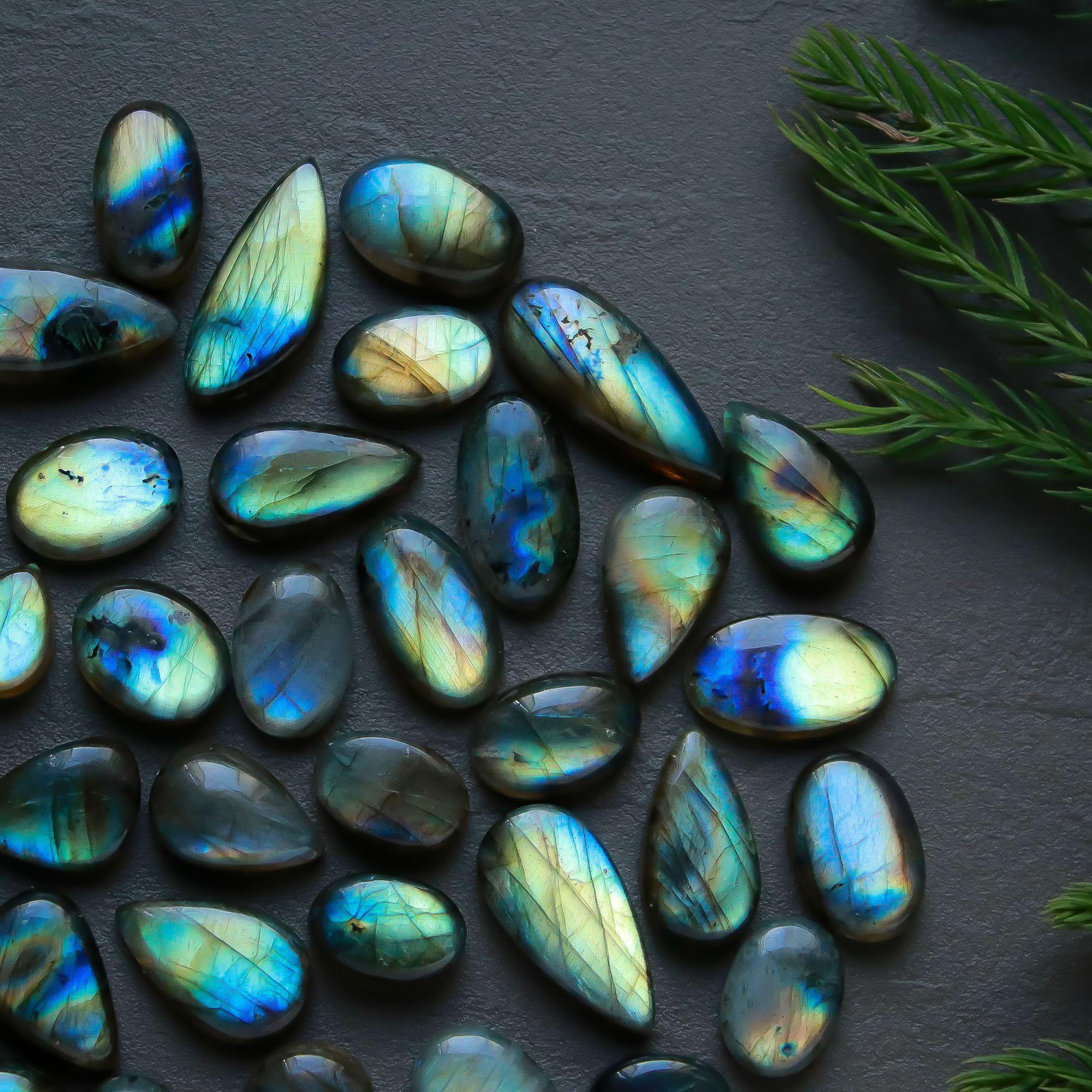 39 Pcs 186 Cts  Natural Labradorite Cabochon Loose Gemstone Jewelry Semi-Precious Healing Crystal Lots 7x7-21x8mm 13329