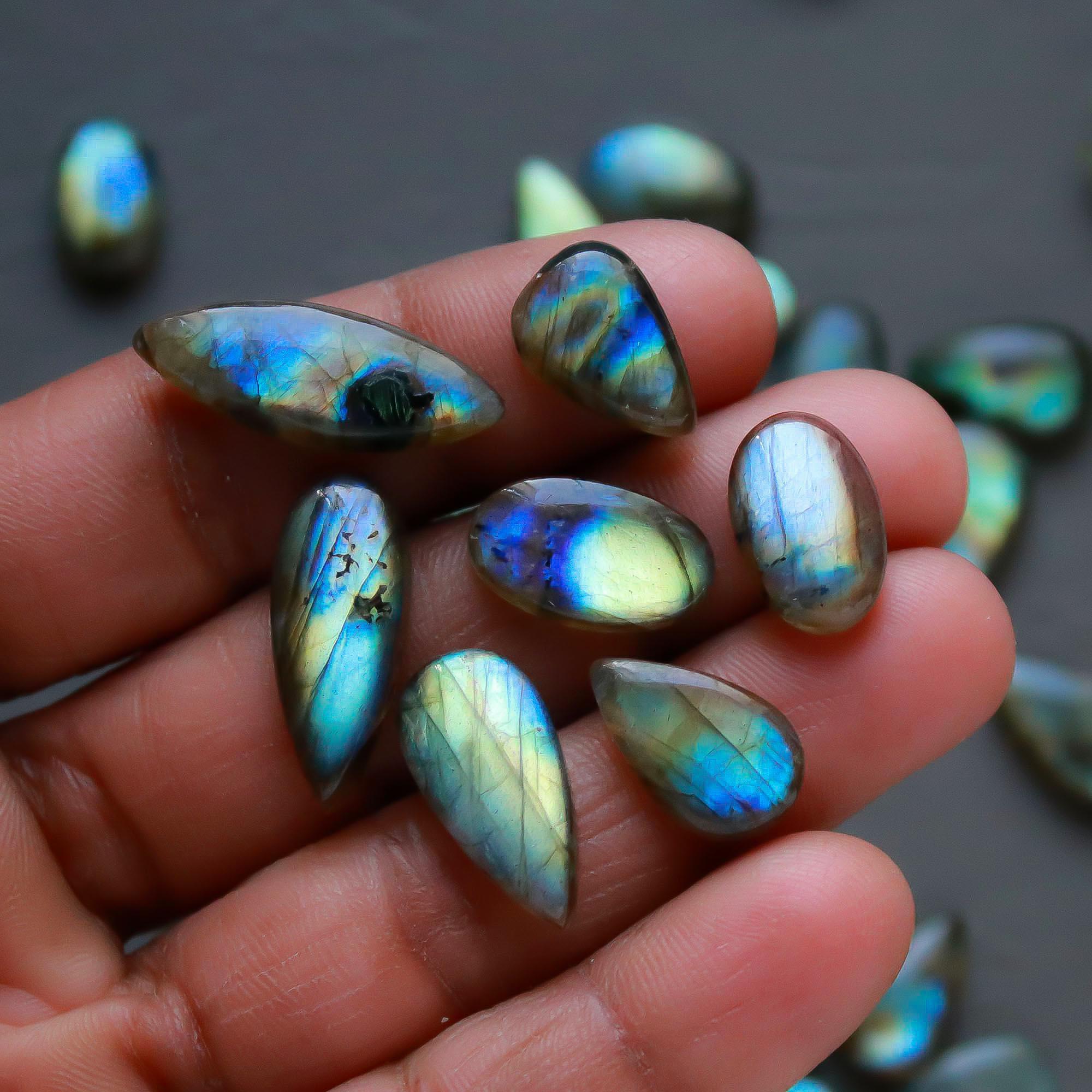 39 Pcs 186 Cts Natural Labradorite Cabochon Loose Gemstone Jewelry Semi-Precious Healing Crystal Lots 7x7-21x8mm R-13329