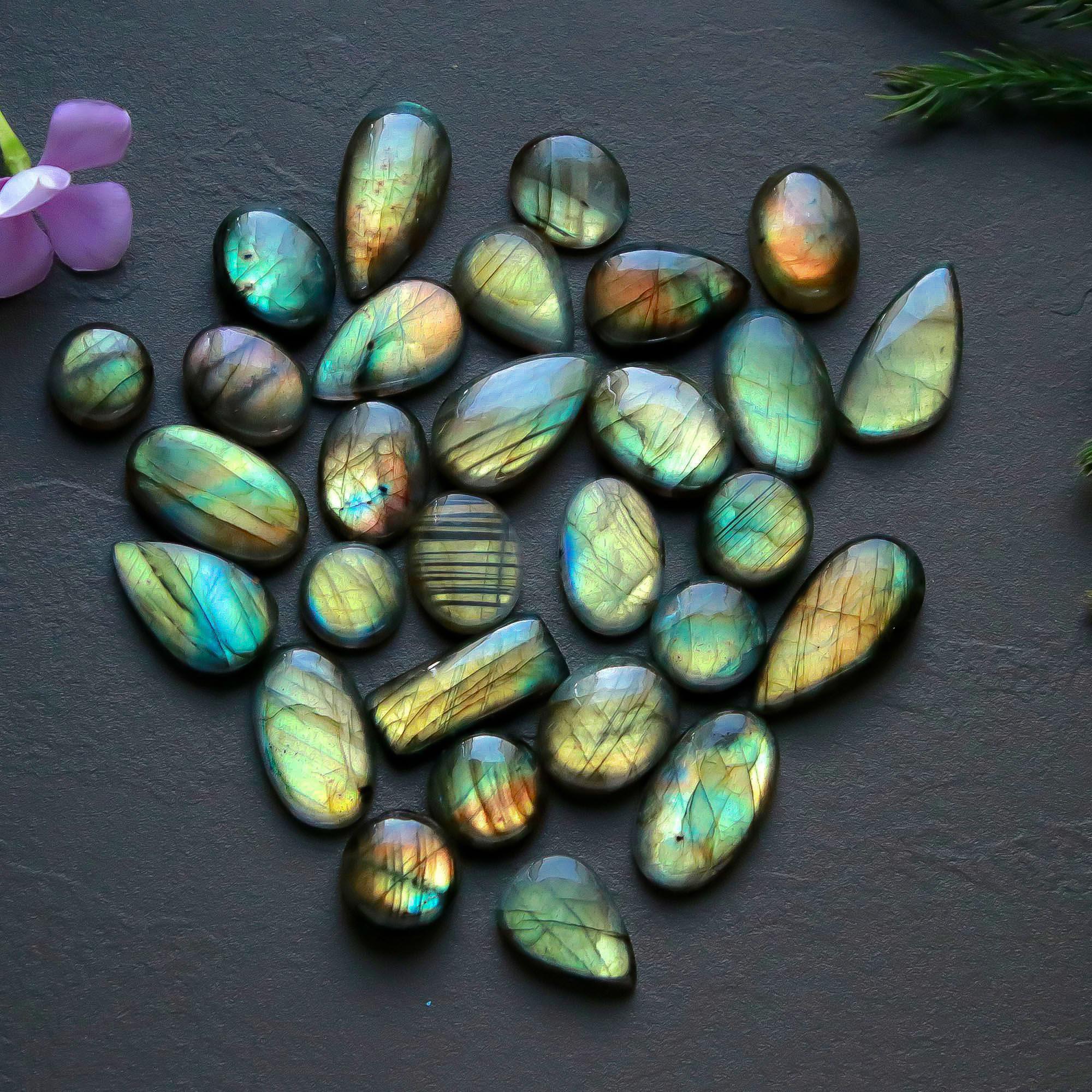 29 Pcs 281 Cts  Natural Labradorite Cabochon Loose Gemstone Jewelry Semi-Precious Healing Crystal Lots 11x11-25x12mm 13334