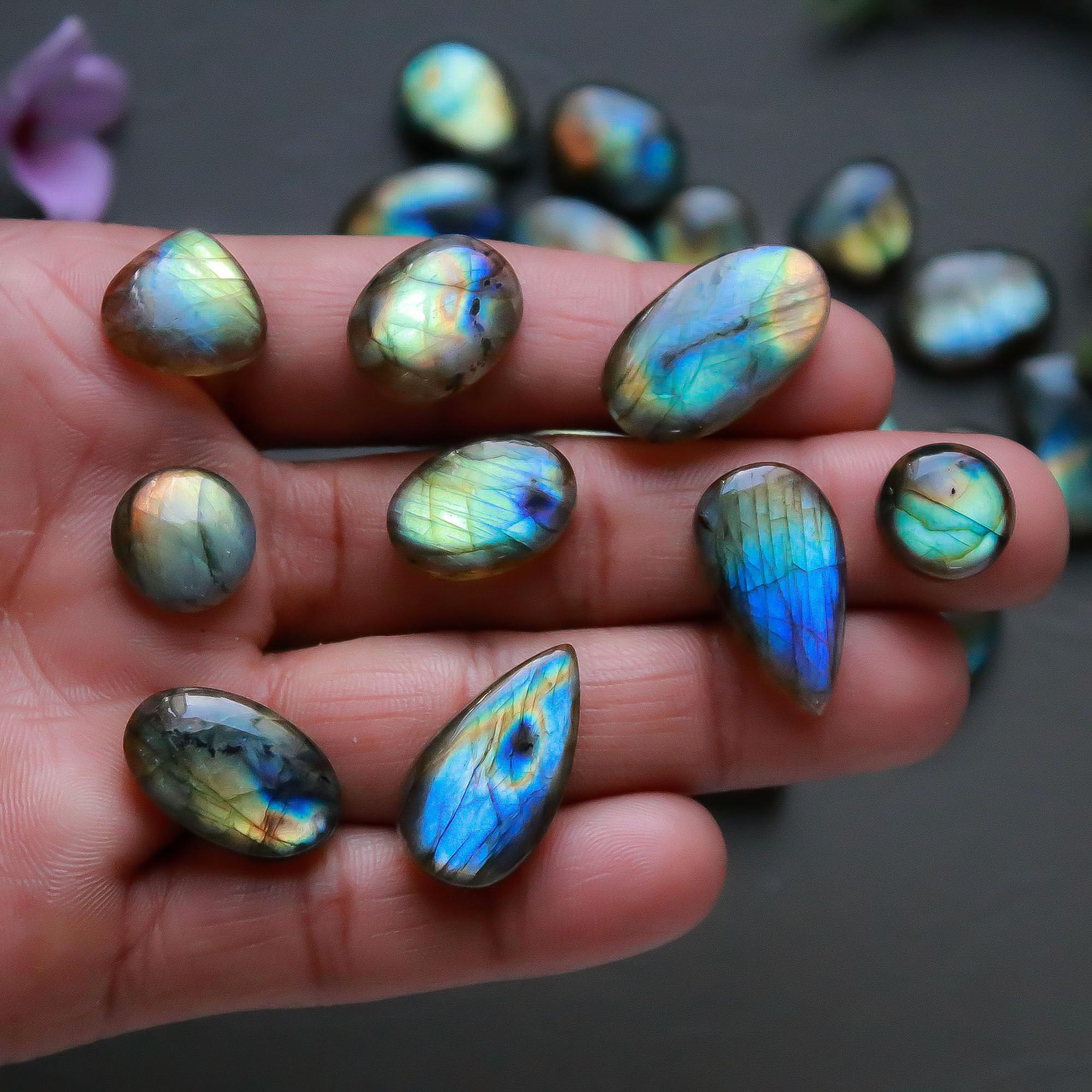 27 Pcs 268 Cts  Natural Labradorite Cabochon Loose Gemstone Jewelry Semi-Precious Healing Crystal Lots 11x11-23x13mm 13335