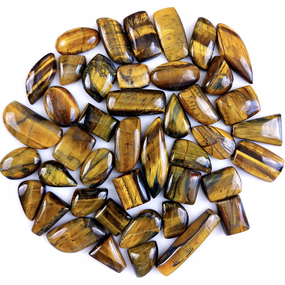 43Pcs 665Cts Natural Tiger Eye Loose Cabochon Gemstone Lot Mix Shape and and Size for Jewelry Making 37x8 17x14mm#1334